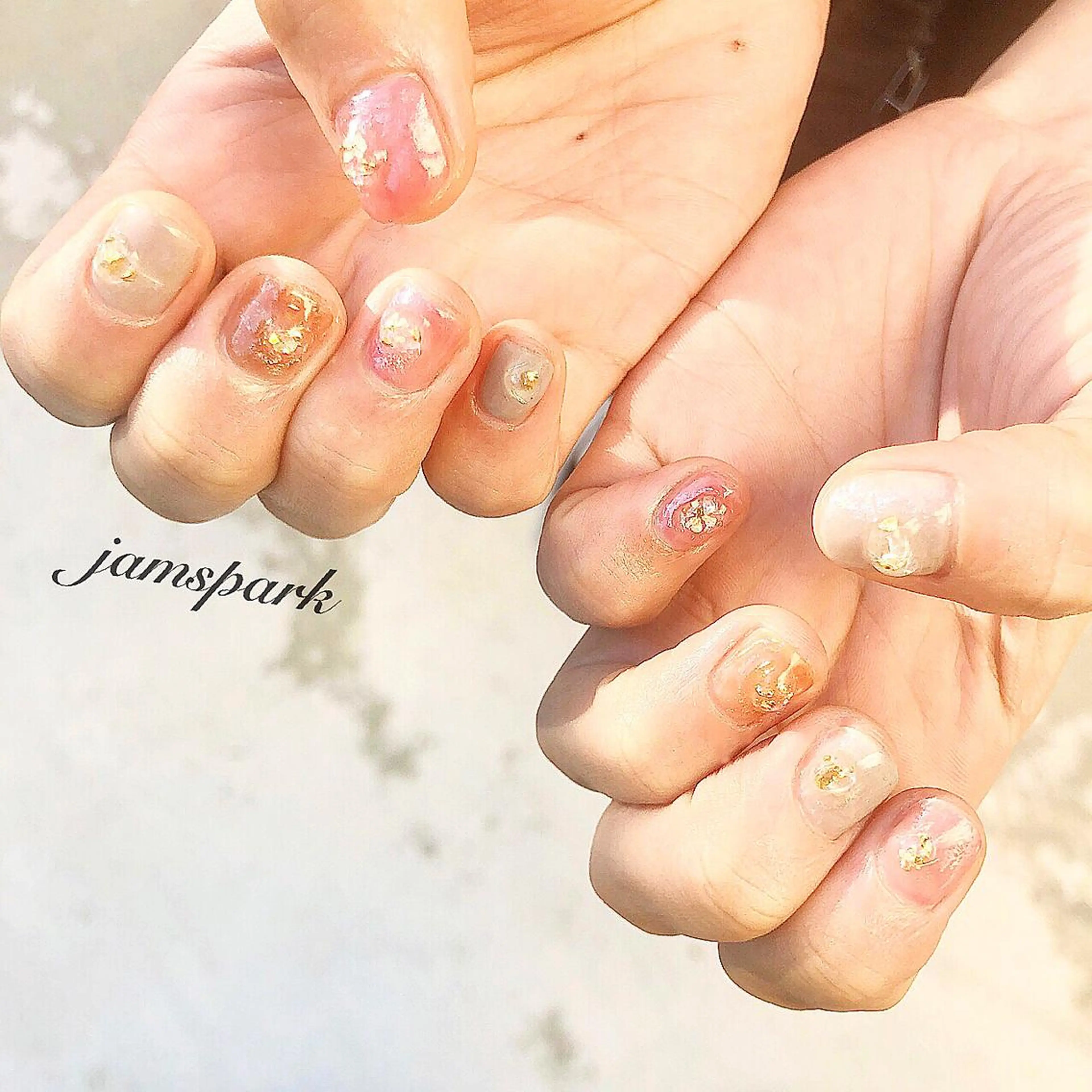 ネイル アートネイル キラキラネイル ニュアンスネイル ショートネイル 春ネイル ハンドネイル jamspark ✨のネイルデザイン