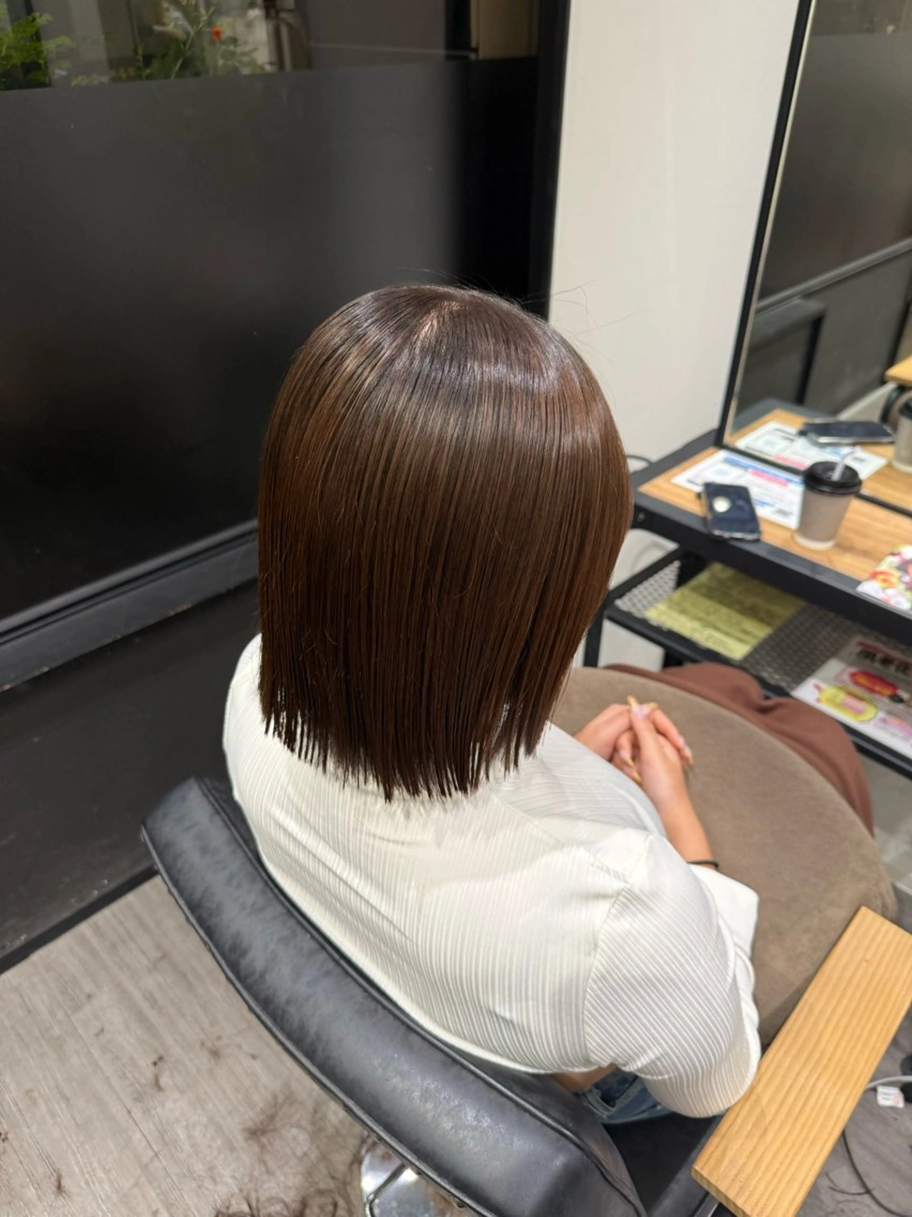 ミディアム カラー 切りっぱなしボブ ボブ カット ヘアカラー トリートメント 艶髪レイヤー上田 紗也🇰🇷💗のヘアスタイル