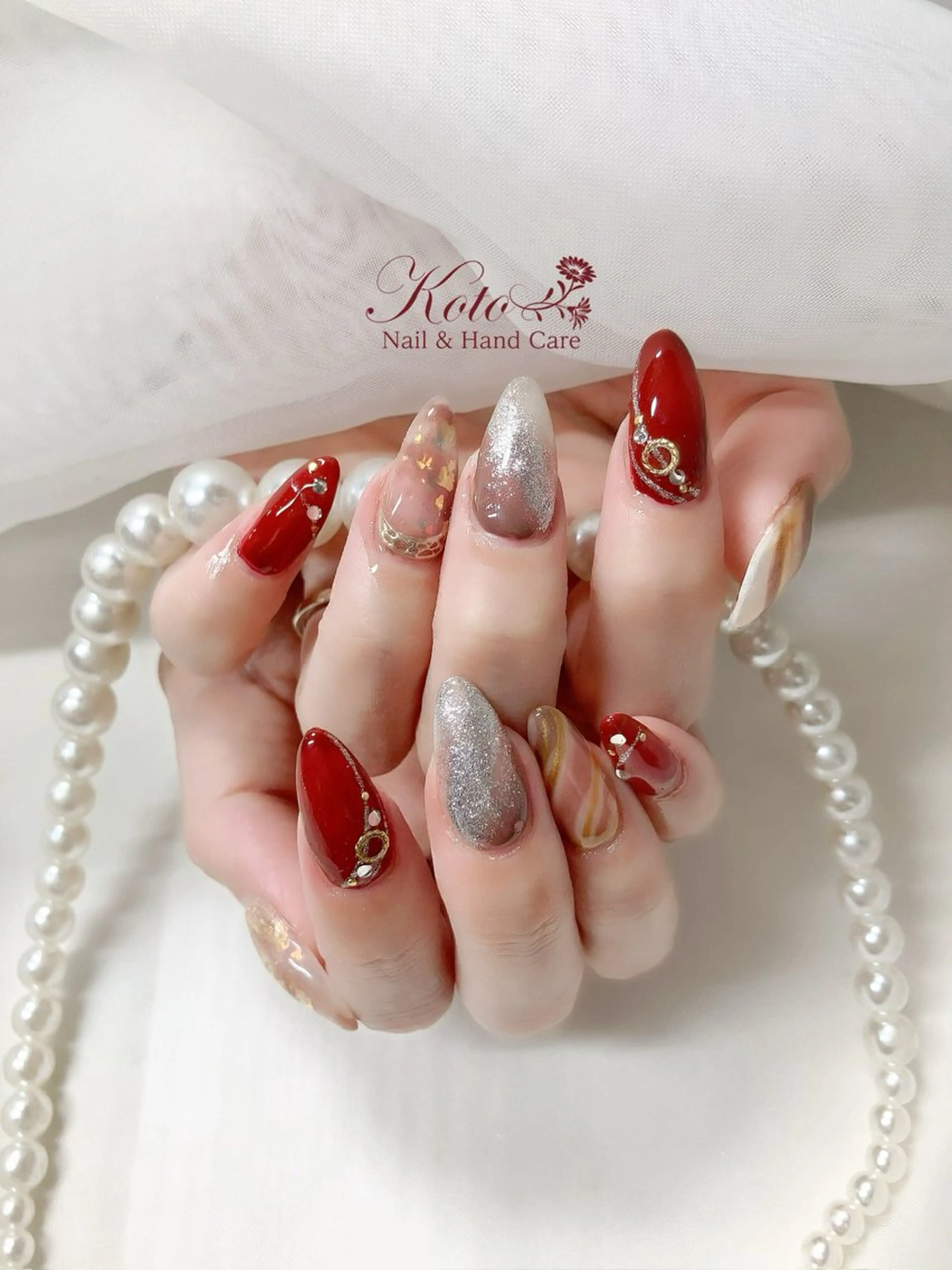 ネイル 長さ出し ジェルネイル 持ち込み ニュアンスネイル 赤色 ハンドネイル Nail Salon KOTOのネイルデザイン