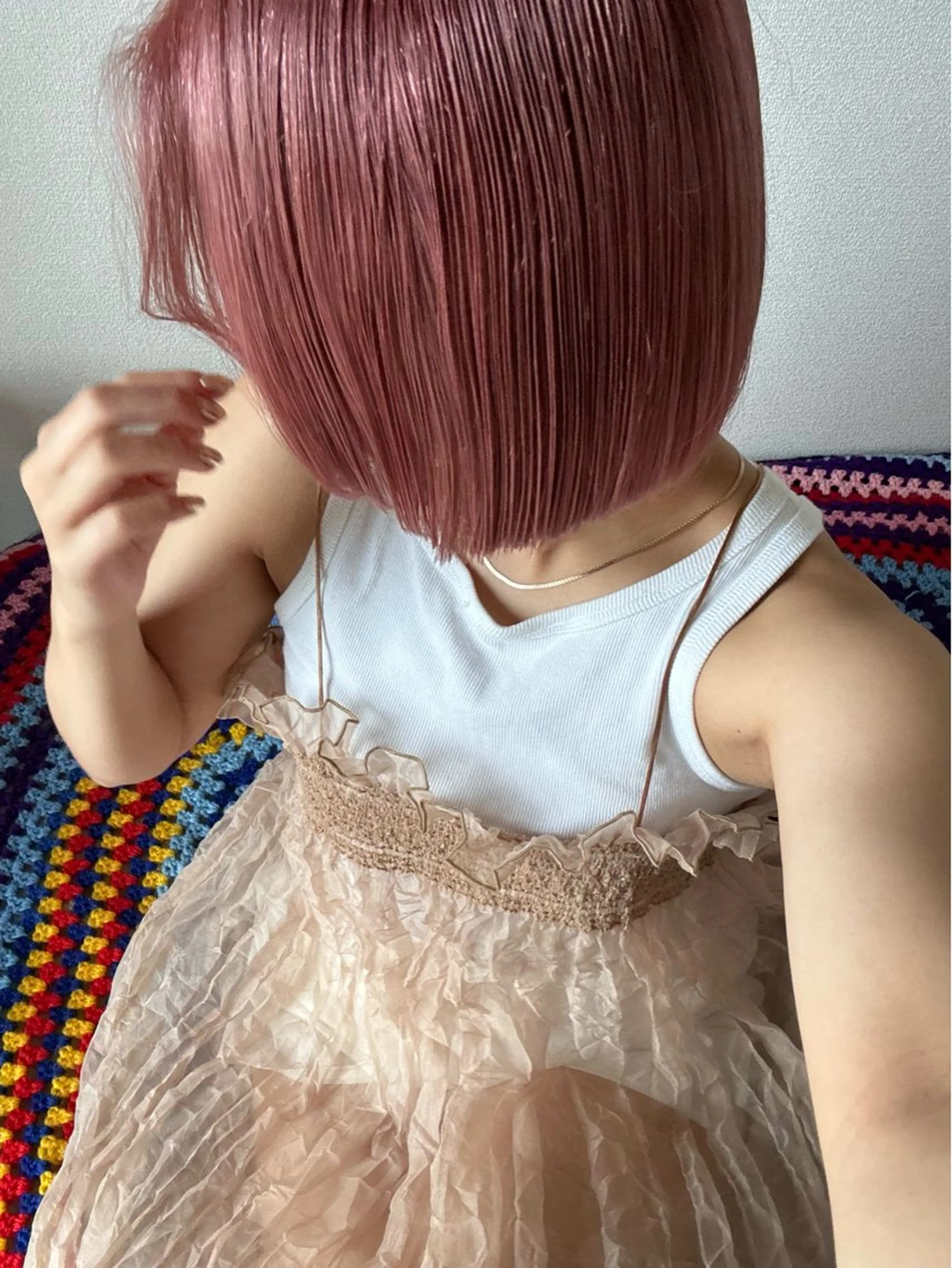 カラー オレンジ ピンクカラー ayaka/暖色 /ニュアンスボブのヘアスタイル