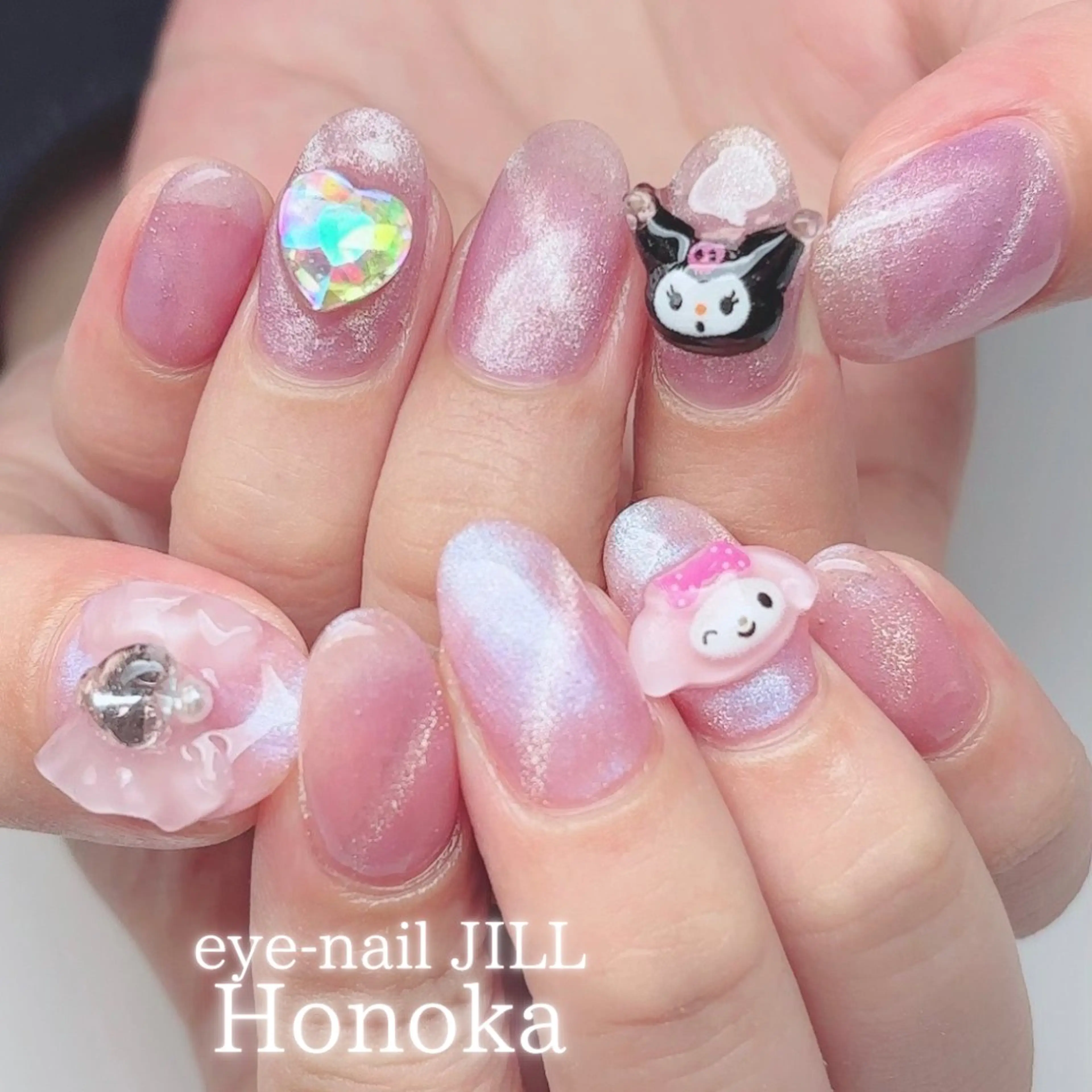 ネイル ハート マグネットネイル リボン ハンドネイル JILL Honokaのネイルデザイン