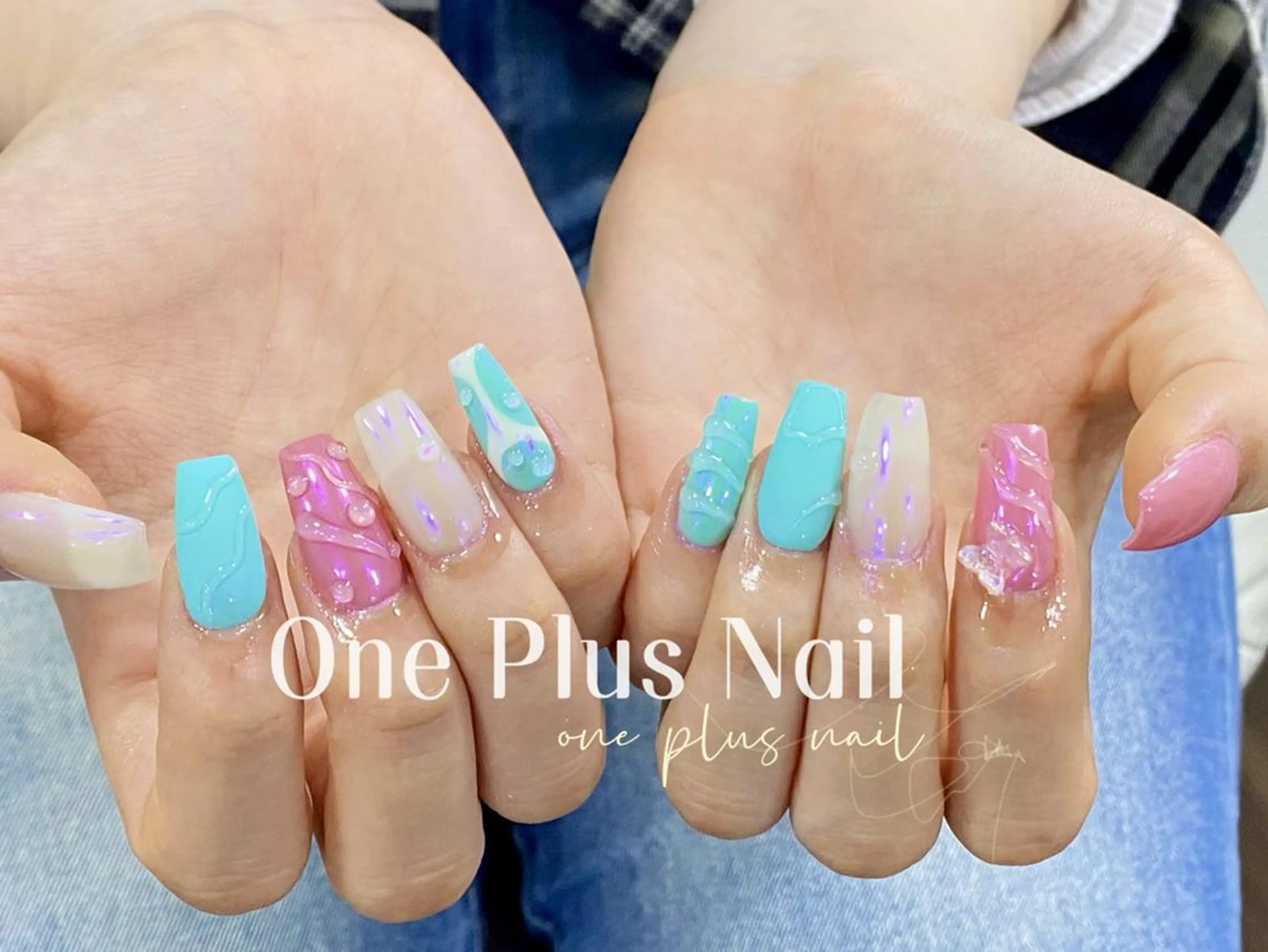 ネイル アートネイル 持ち込み ピンク ハンドネイル One Plus Nail Salonのネイルデザイン