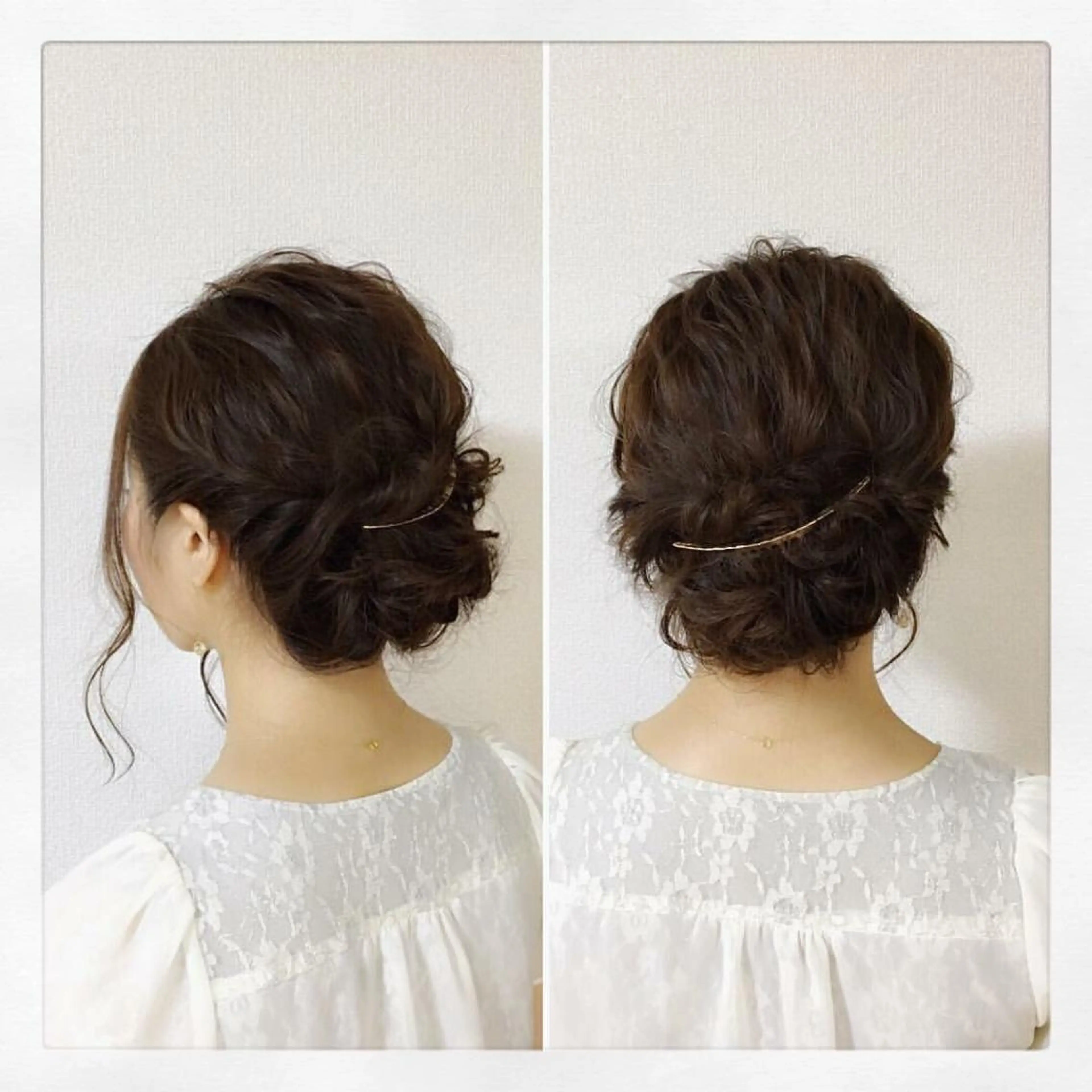 セミロング ヘアアレンジ 結婚式・ブライダル ヘアセット KANA カナのマツエク・マツパデザイン
