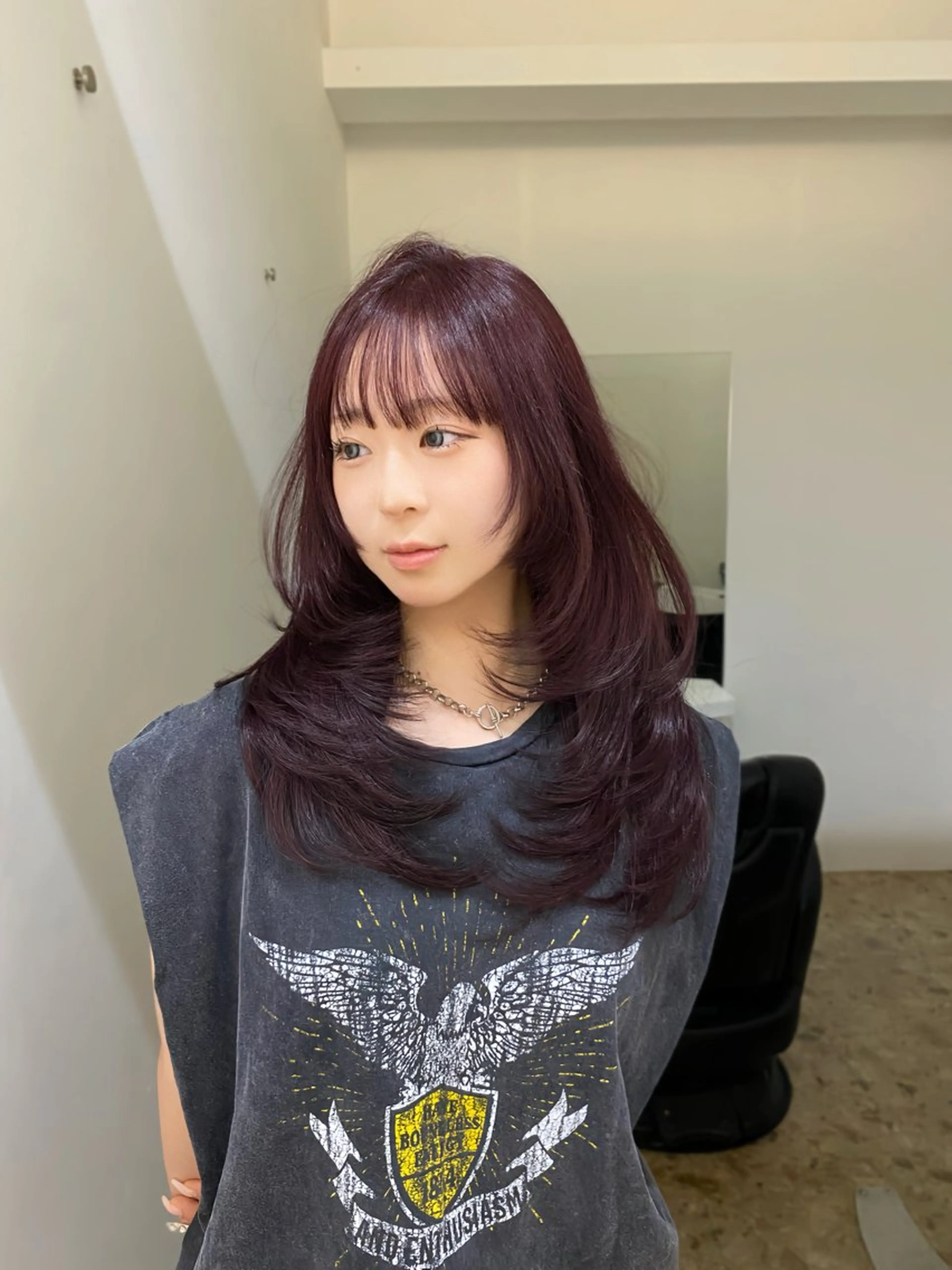 ロング カラー グレージュ 韓国風ヘア レイヤーカット レイヤー/艶カラー /韓国ヘア/高松のヘアスタイル