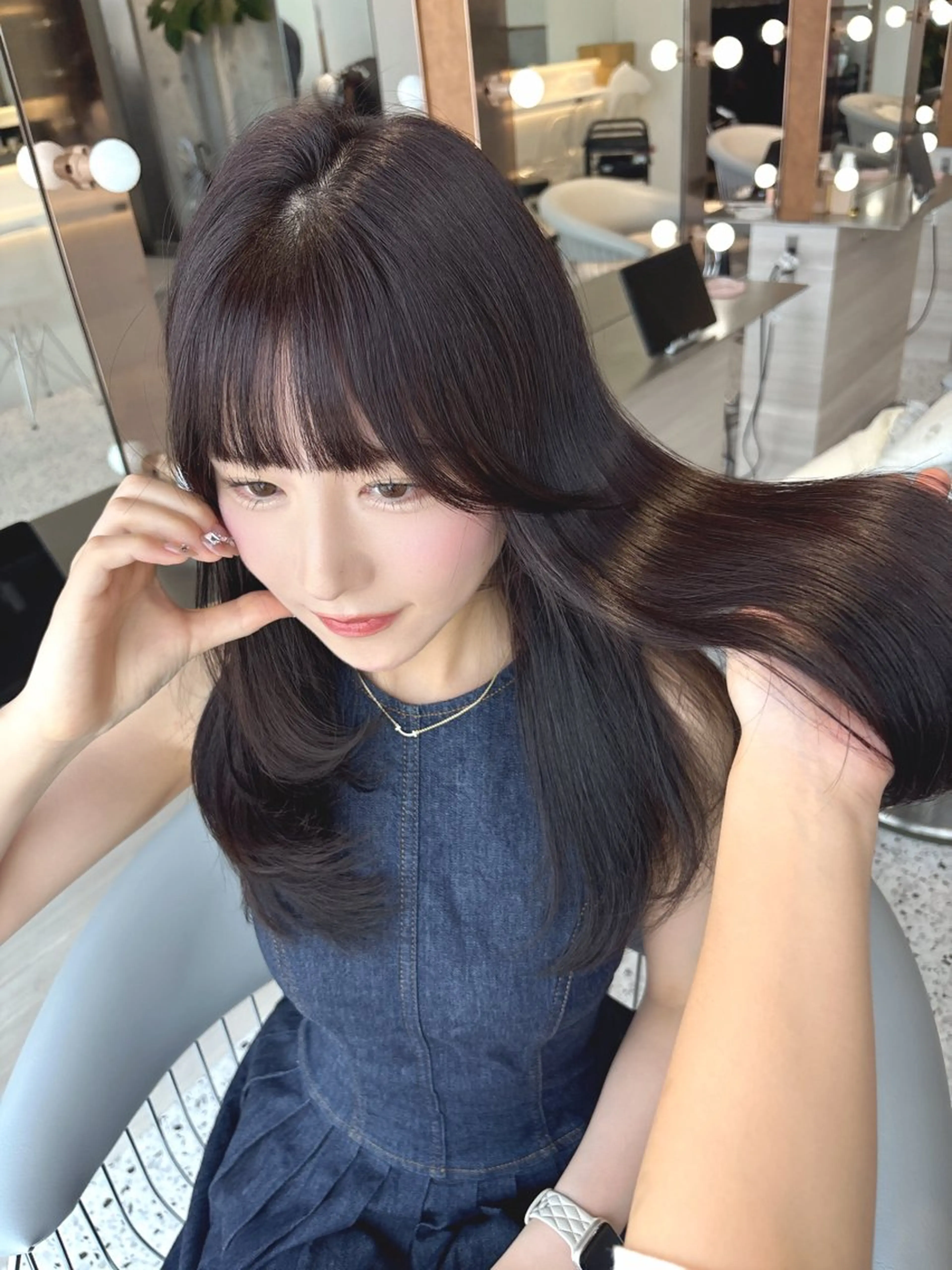 ミディアム カラー ブリーチ ボブ 韓国風ヘア レイヤーカット トリートメント ヘアカラー rina／ベージュ ワンホン/韓国ヘアのヘアスタイル