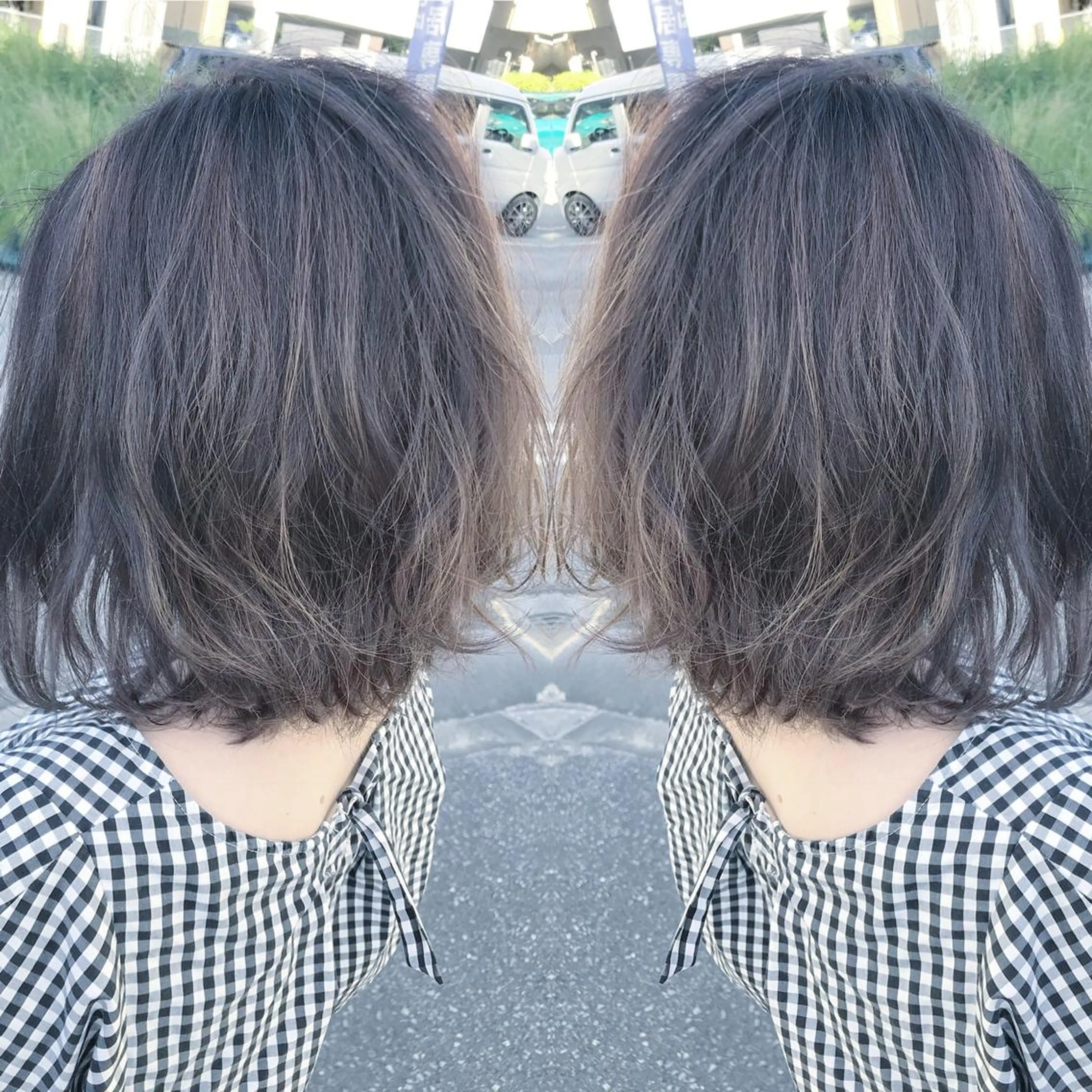 ミディアム カラー バレイヤージュ レイヤーカット カット ヘアカラー grand juteのヘアスタイル