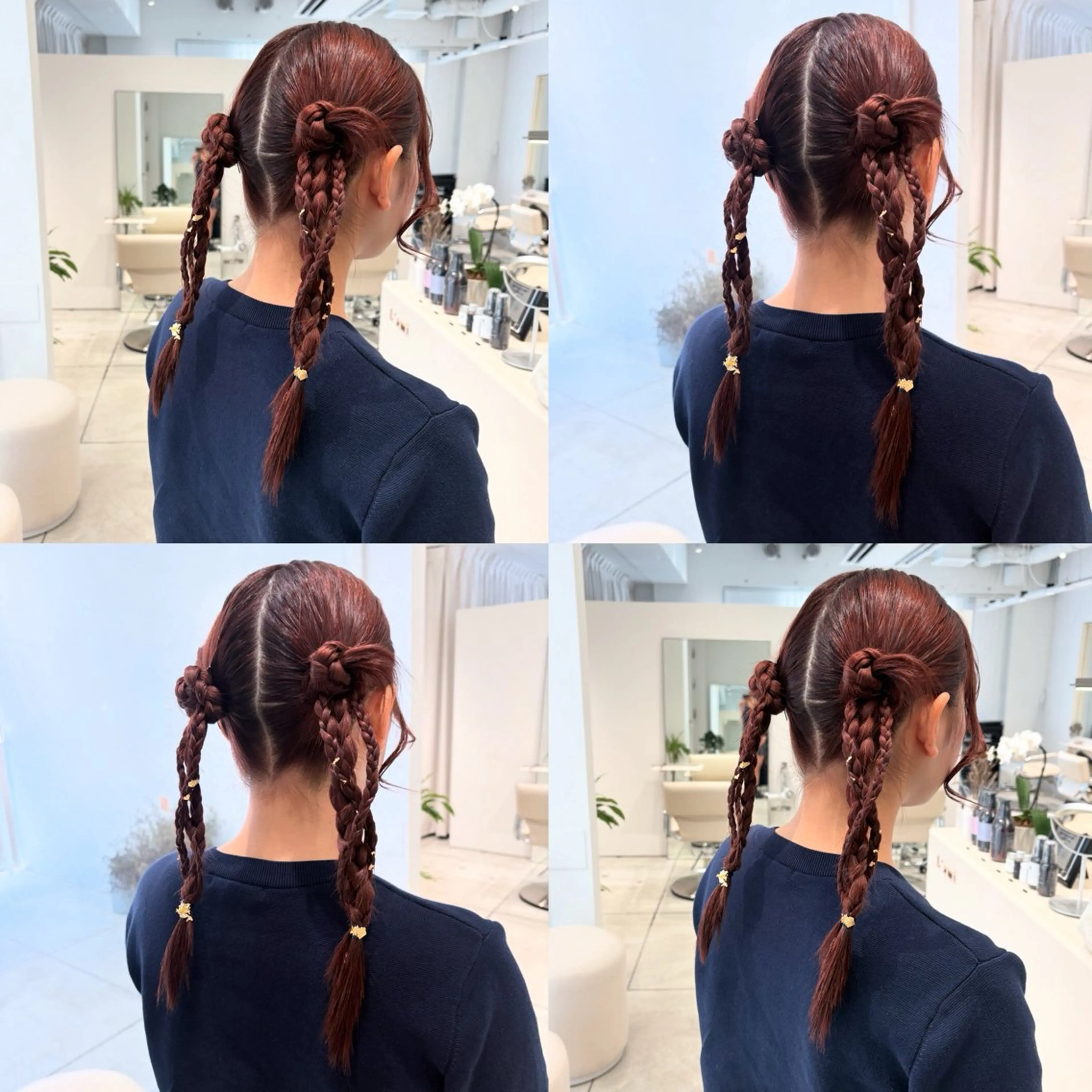 セミロング ヘアアレンジ お団子ヘア 結婚式・ブライダル 三つ編み ヘアセット カジュアルを女っぽく 𝗮𝘆𝗮𝗰𝗼のヘアスタイル