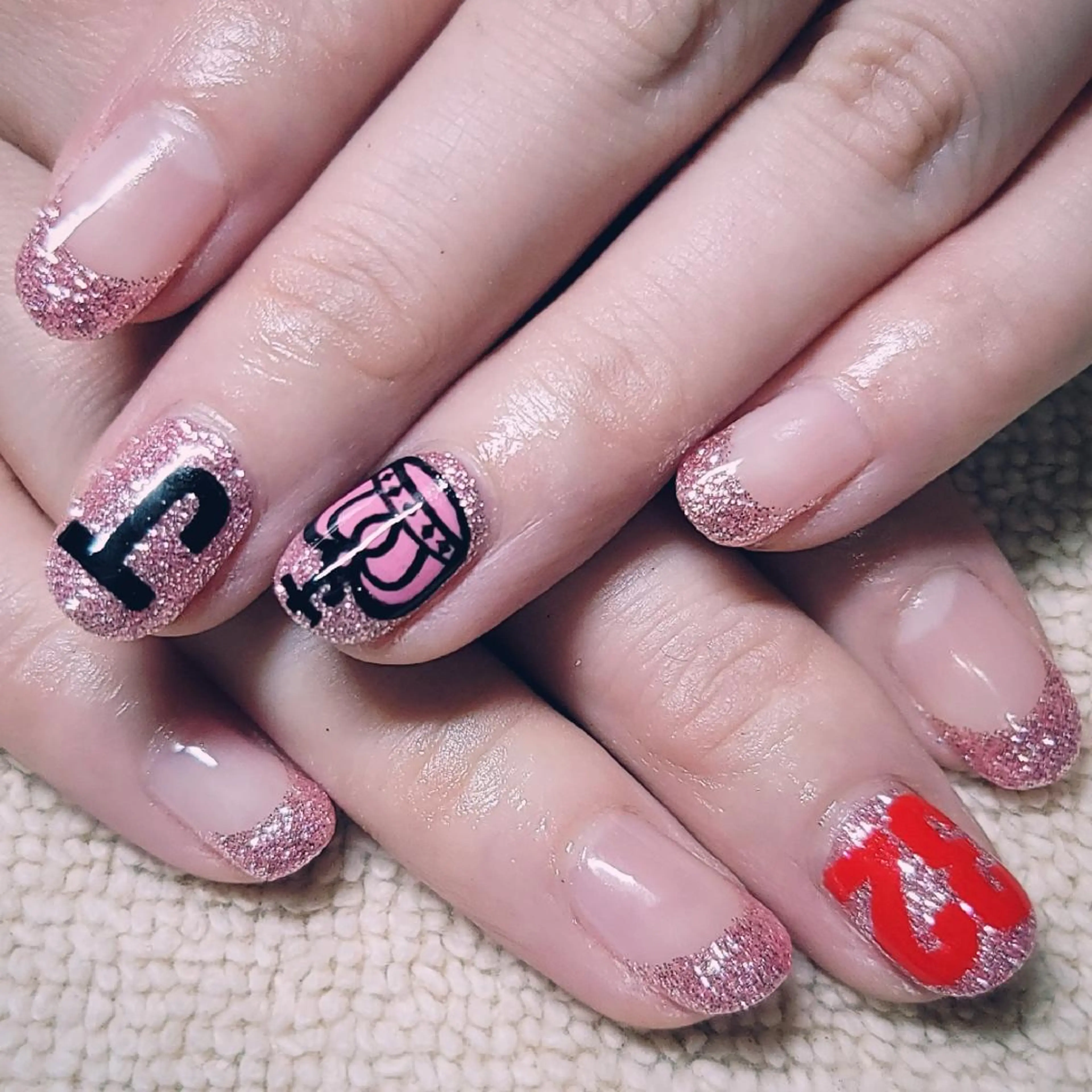 ネイル アートネイル フレンチネイル ラメ(グリッター) ピンク ハンドネイル よしだ ひろきのネイルデザイン