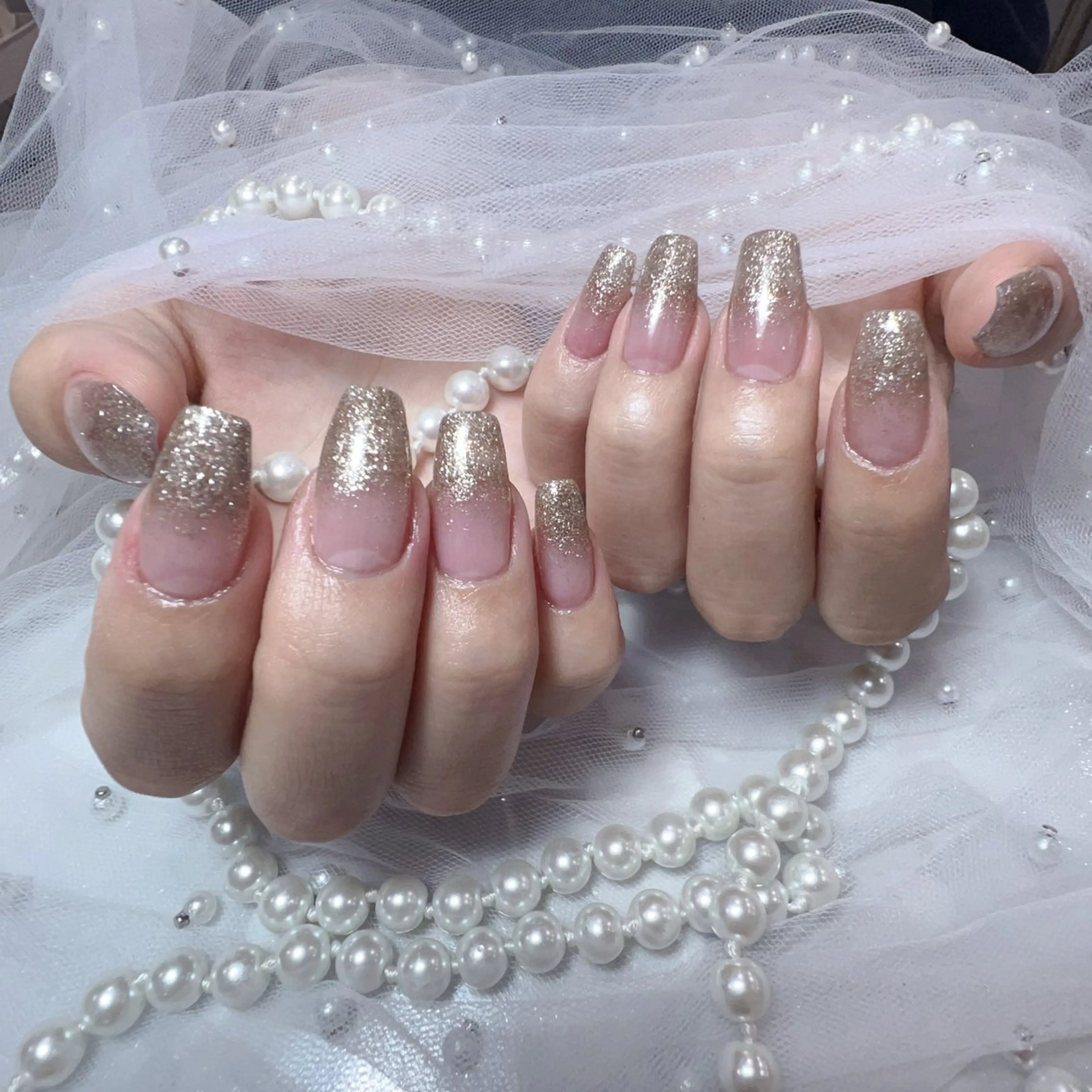 ネイル アートネイル フラッシュネイル フレンチネイル ジェルネイル ガラスフレンチ You&Me Yukiのネイルデザイン