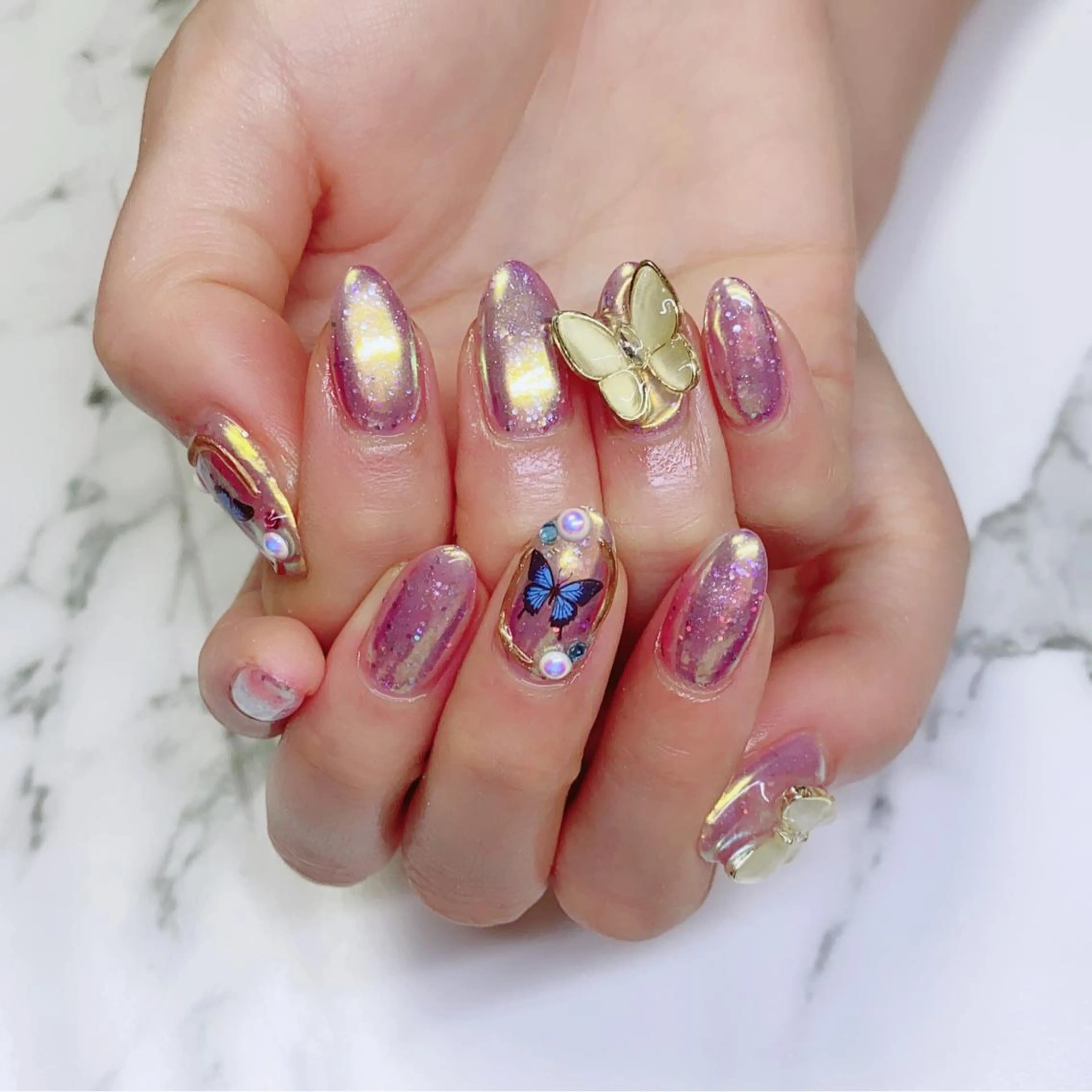 ロング カラー ネイル ラメ(グリッター) Q Free nailsのネイルデザイン
