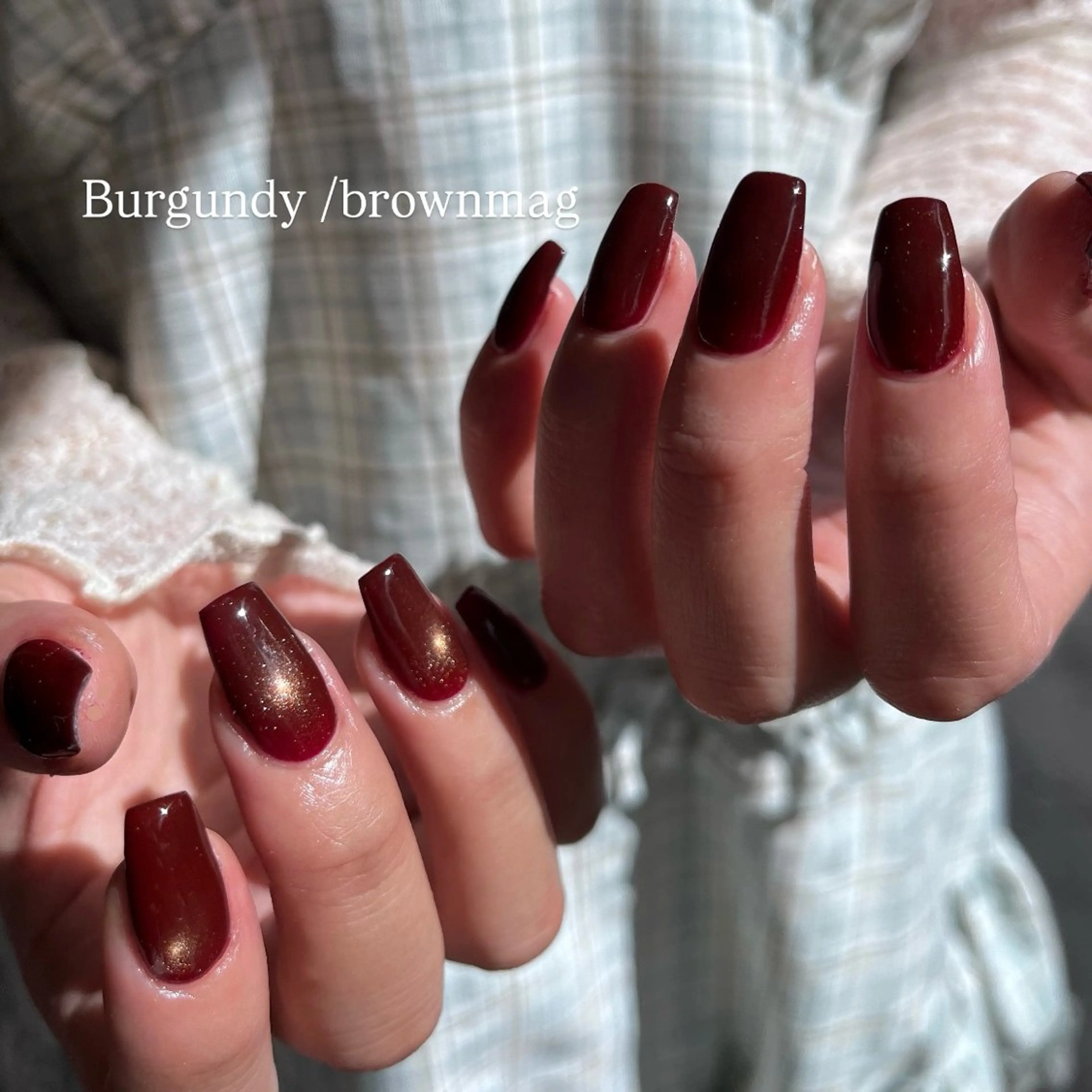 ネイル ブラウン マグネットネイル 赤色 ハンドネイル ballie／小野原 なつみのネイルデザイン