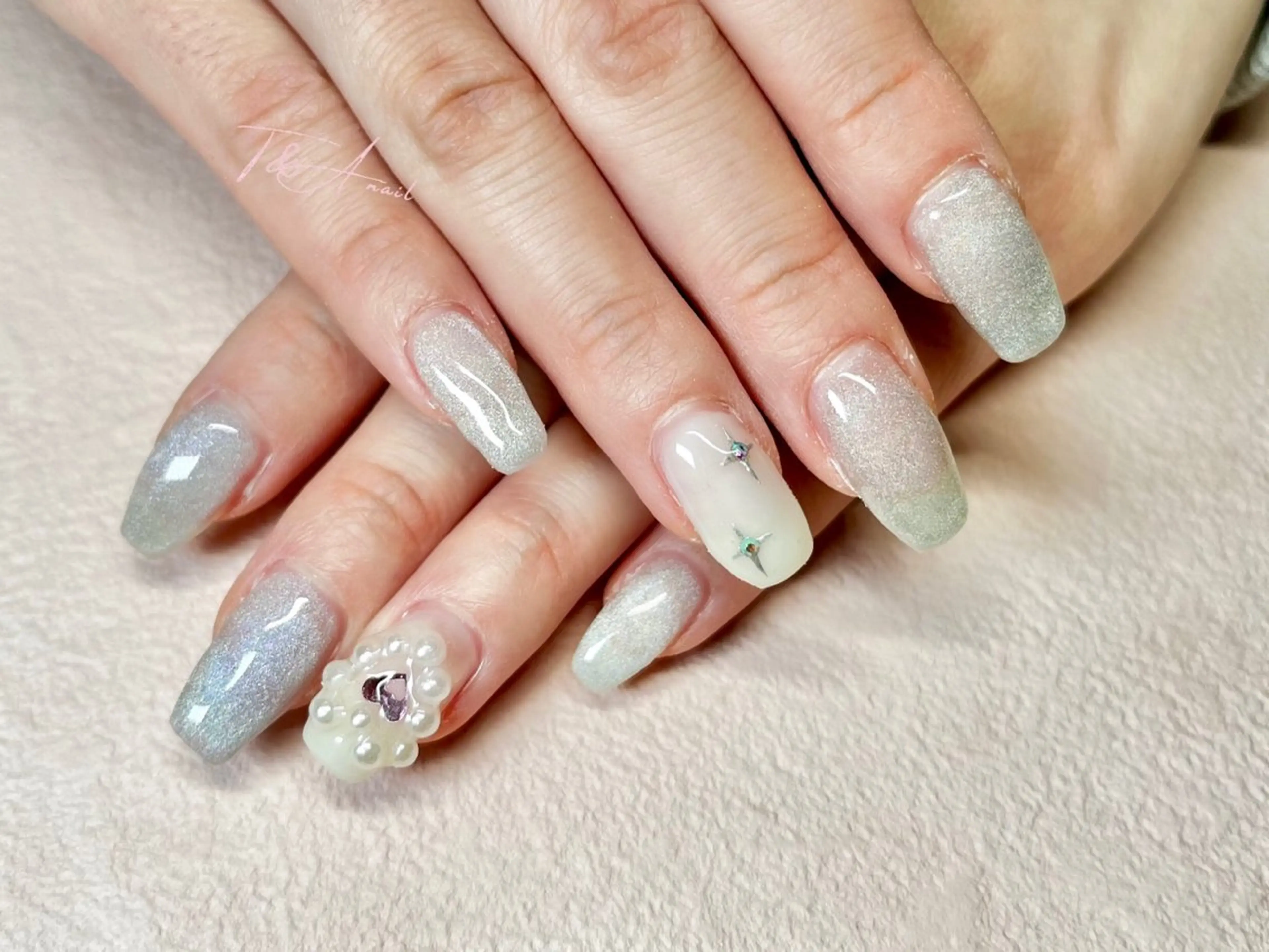 ネイル 長さ出し ジェルネイル ハート リボン スカルプネイル ハンドネイル T&A nailのネイルデザイン