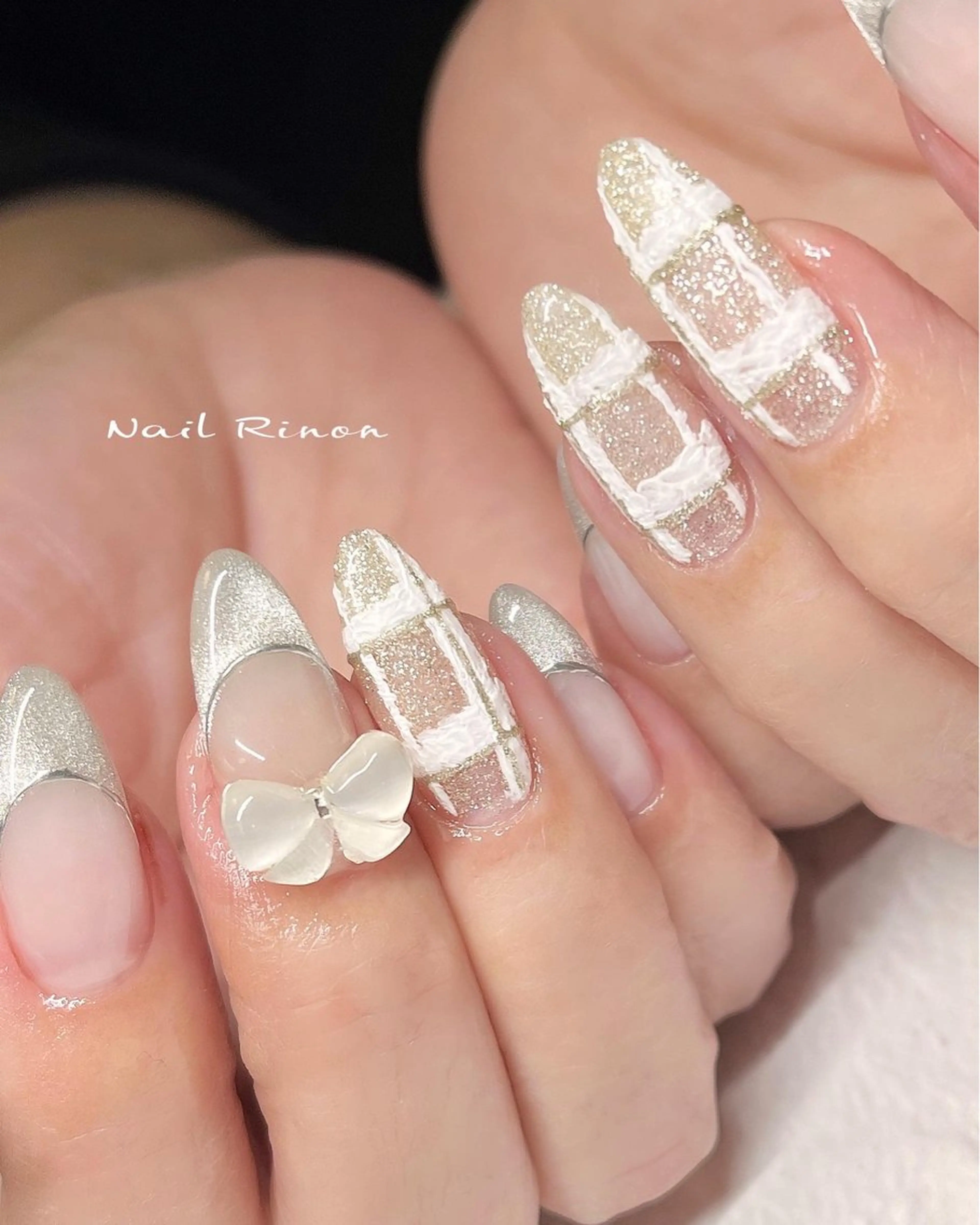 ネイル フレンチネイル マグネットネイル マグネットフレンチ ハンドネイル Nail Rinonのネイルデザイン