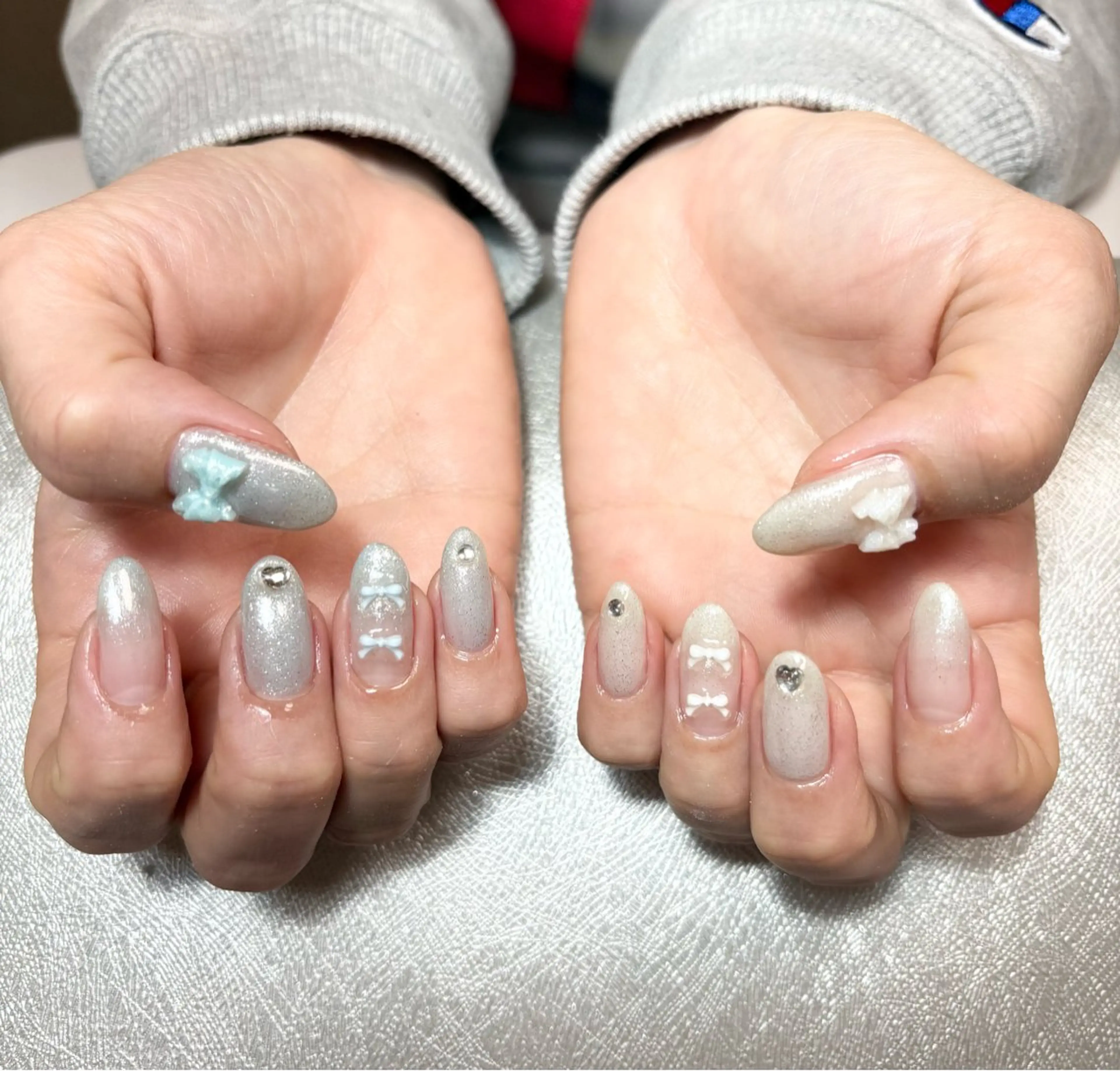 ネイル ラメ(グリッター) リボン 春ネイル ハンドネイル ✨韓国✨nail salonLumieのネイルデザイン