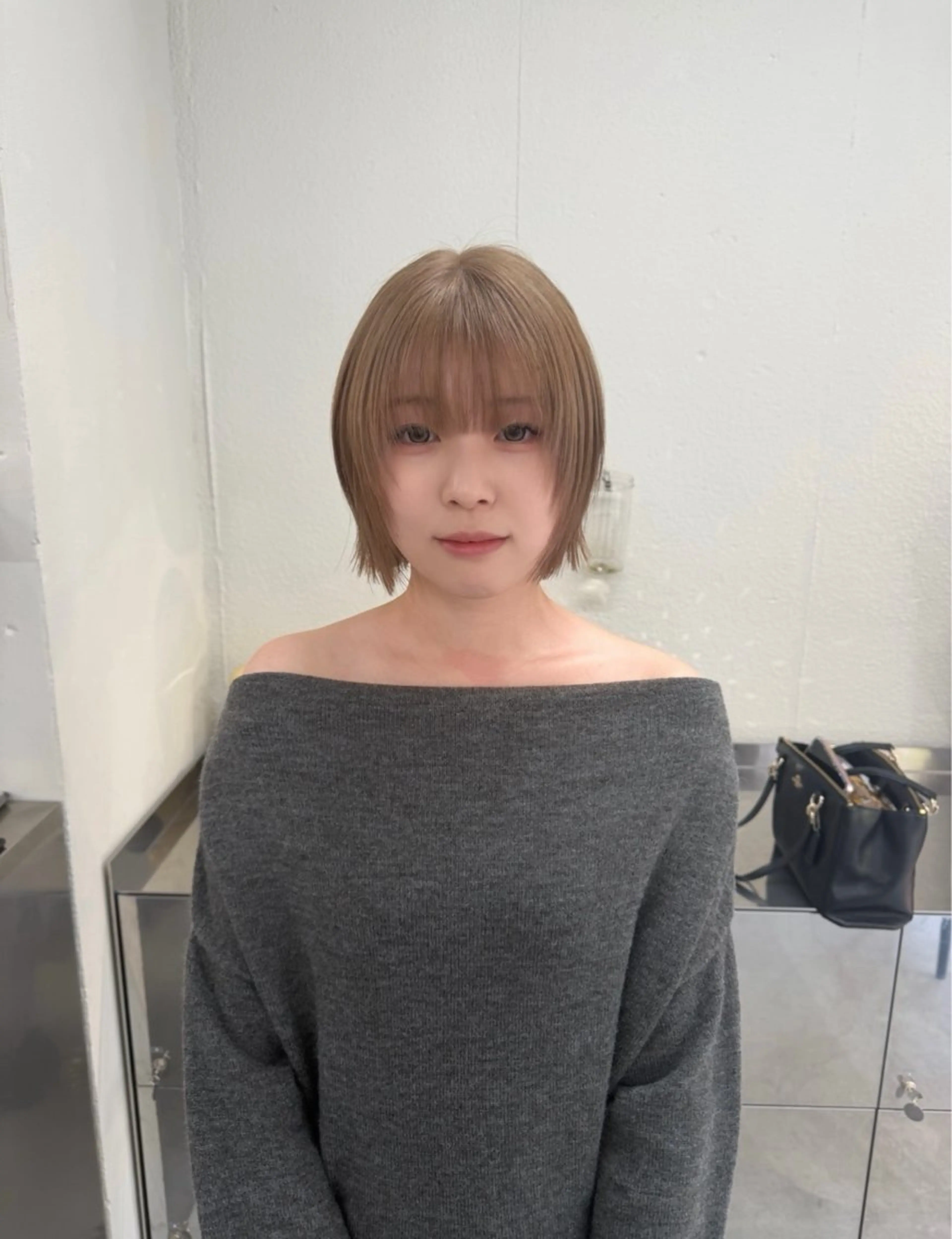 ショート カラー ボブレイヤー ベージュカラー ミルクティーベージュ ボブ レイヤーカット カット ヘアカラー トリートメント Junmi/ﾁｶｼﾂ /堀江のヘアスタイル