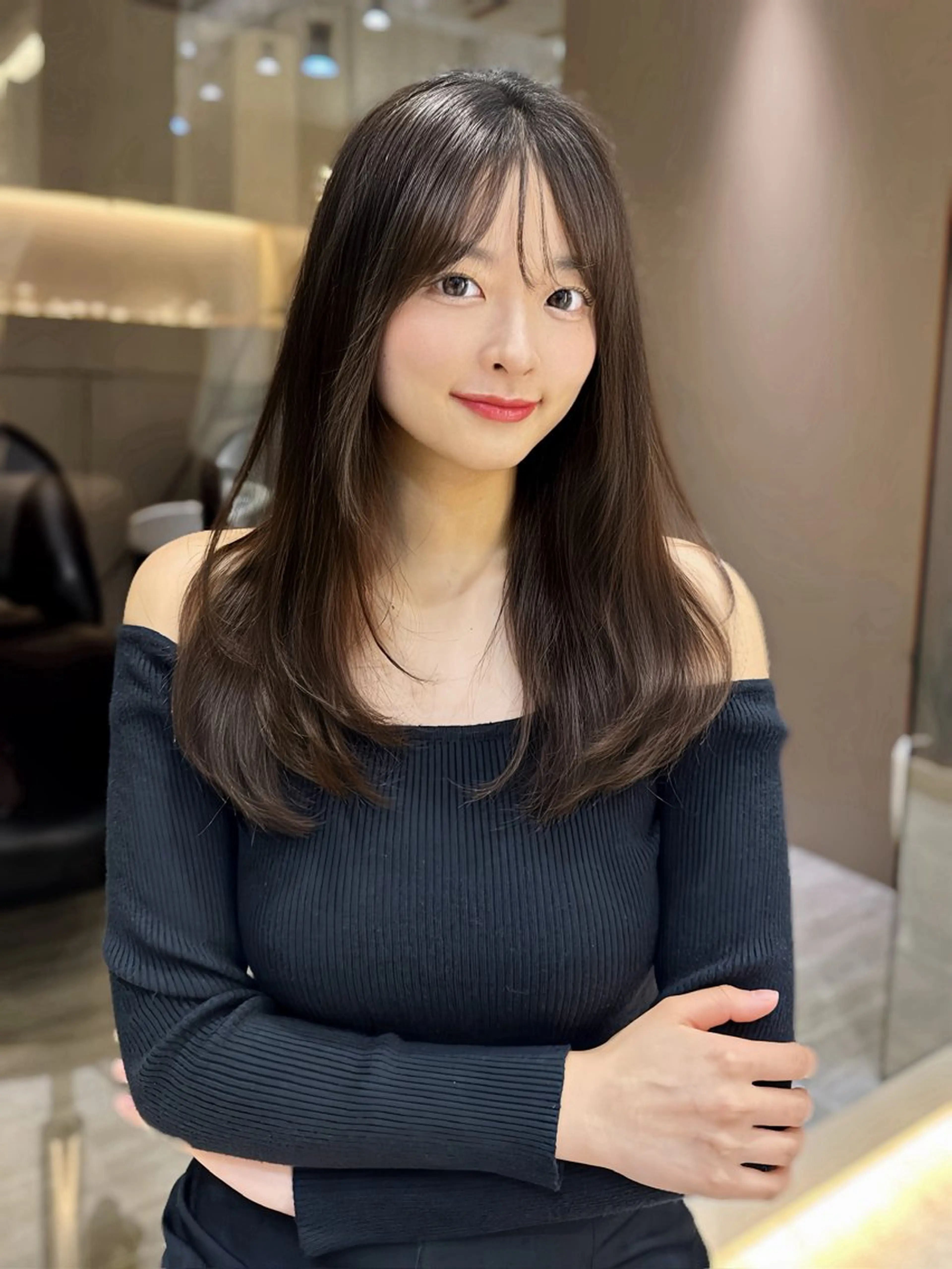 ロング カラー カット 縮毛矯正 顔周り/韓国レイヤー /髪質改善/小原幹太のヘアスタイル