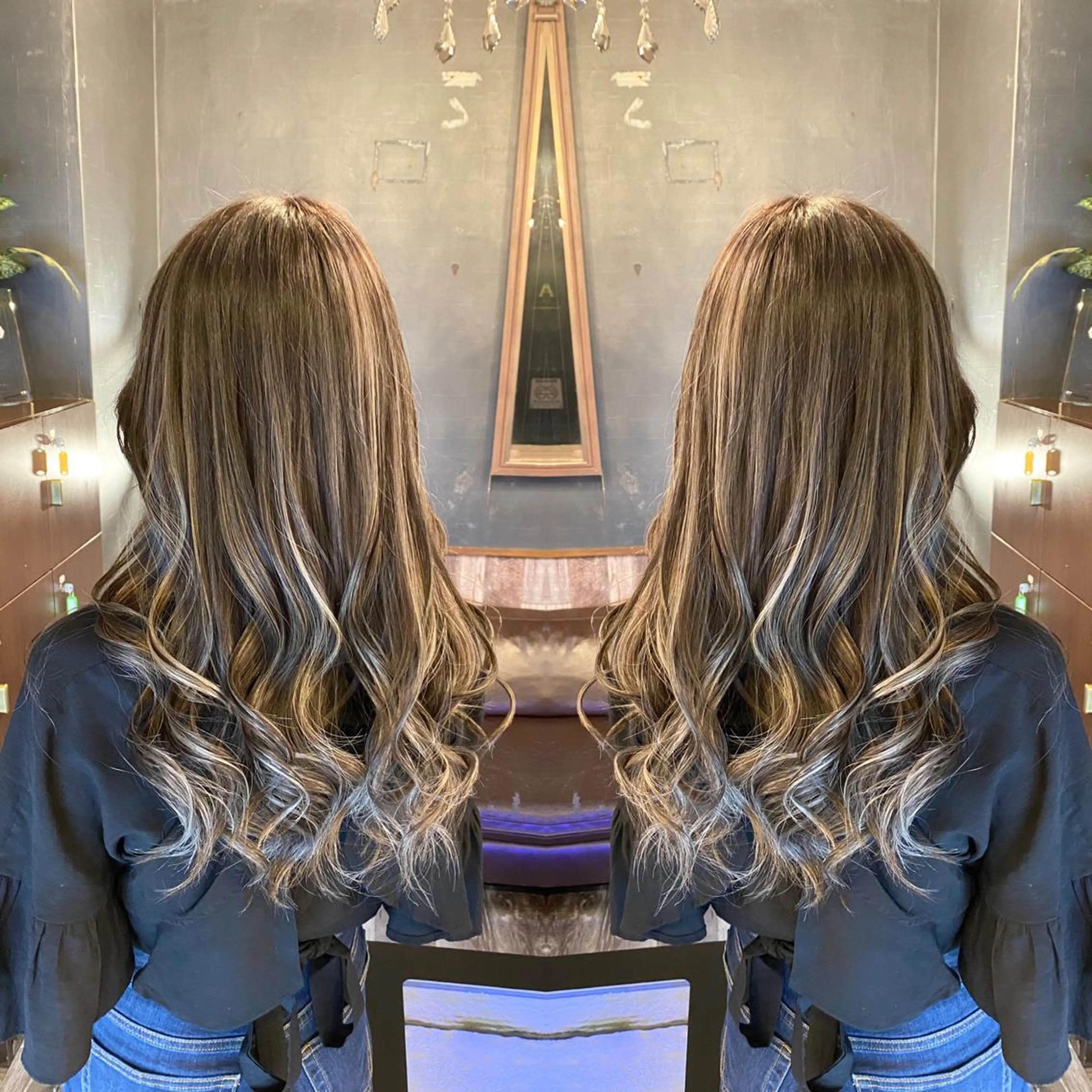 ロング カラー バレイヤージュ ハイライトカラー ハイライト レイヤーカット 【KIRAキラ】佐門  翔太のヘアスタイル