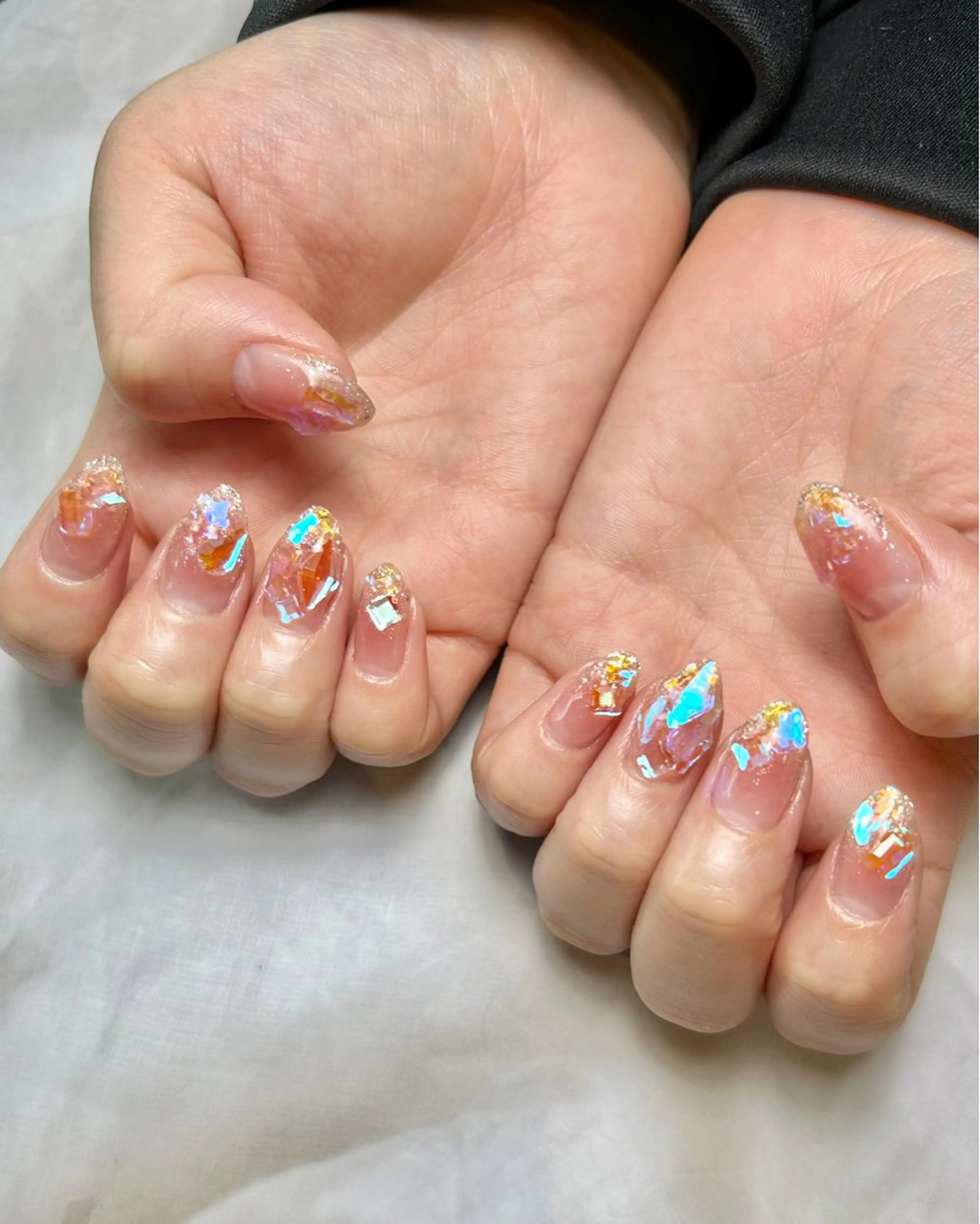 ネイル 氷ネイル・うるうるネイル キラキラネイル 持ち込み ハンドネイル Reflection marikoのネイルデザイン