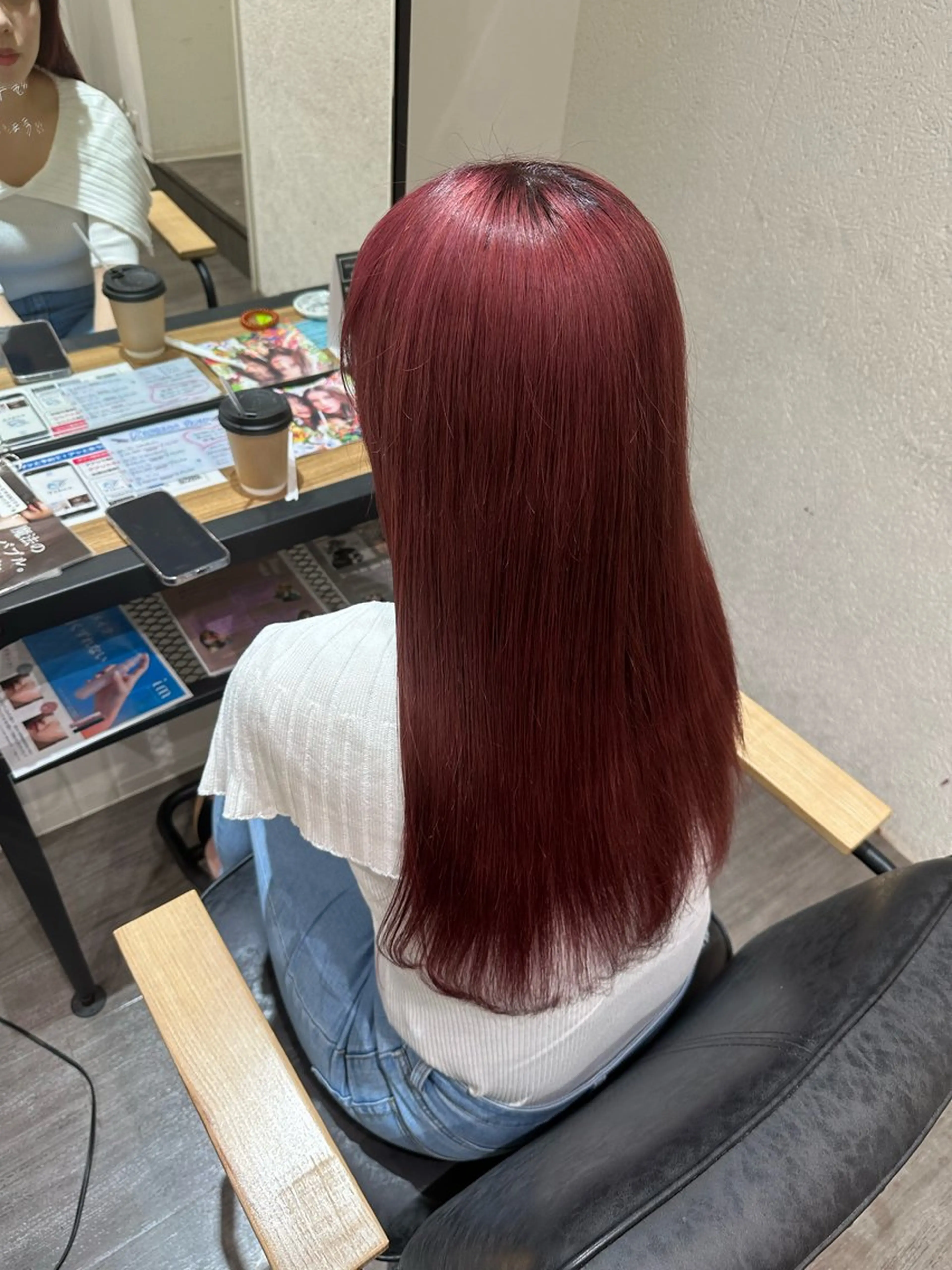 セミロング カラー レッドカラー ヘアカラー トリートメント 艶髪レイヤー上田 紗也🇰🇷💗のヘアスタイル