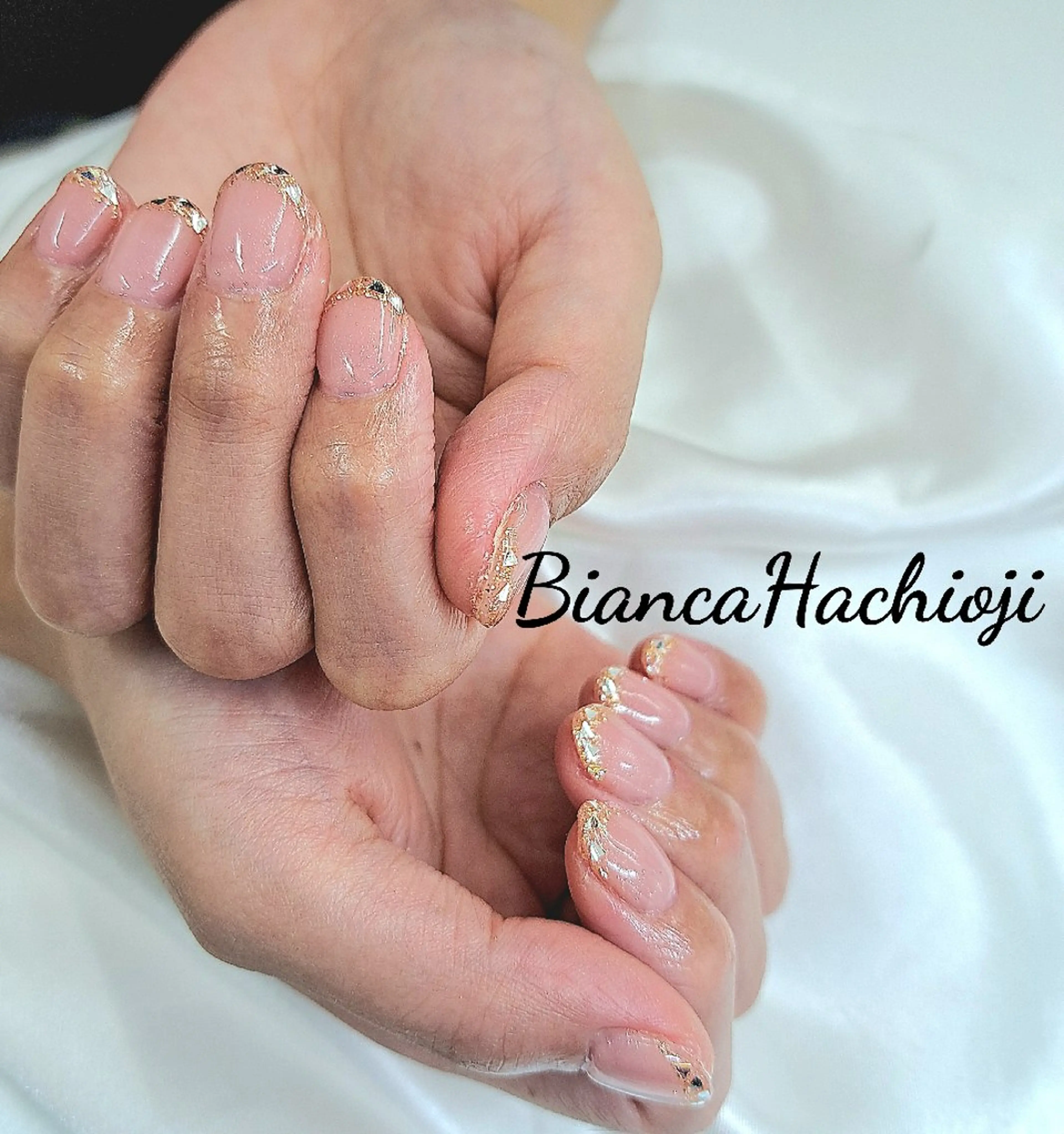 ネイル フレンチネイル ガラスフレンチ ハンドネイル Bianca八王子 まえさだのネイルデザイン