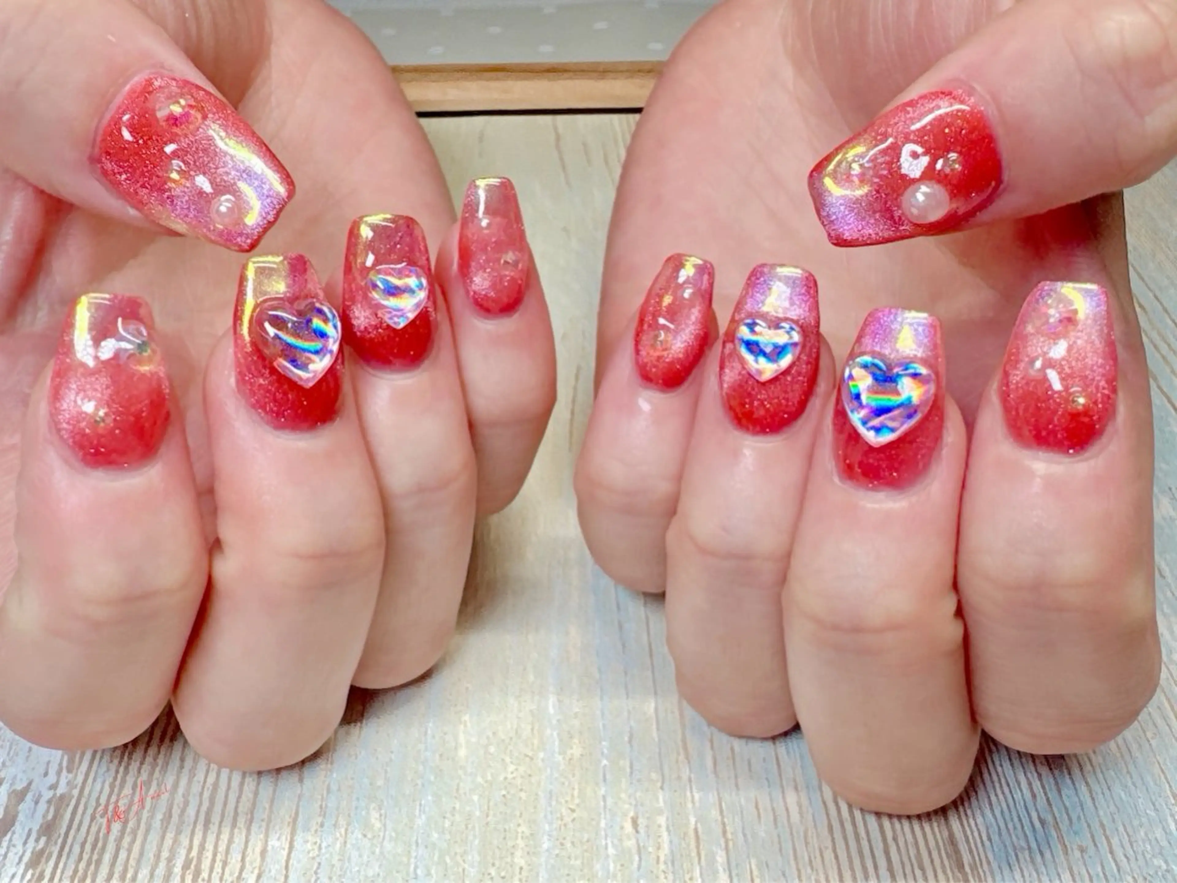 ネイル ジェルネイル ハート キラキラネイル オフィスネイル スカルプネイル ハンドネイル T&A nailのネイルデザイン