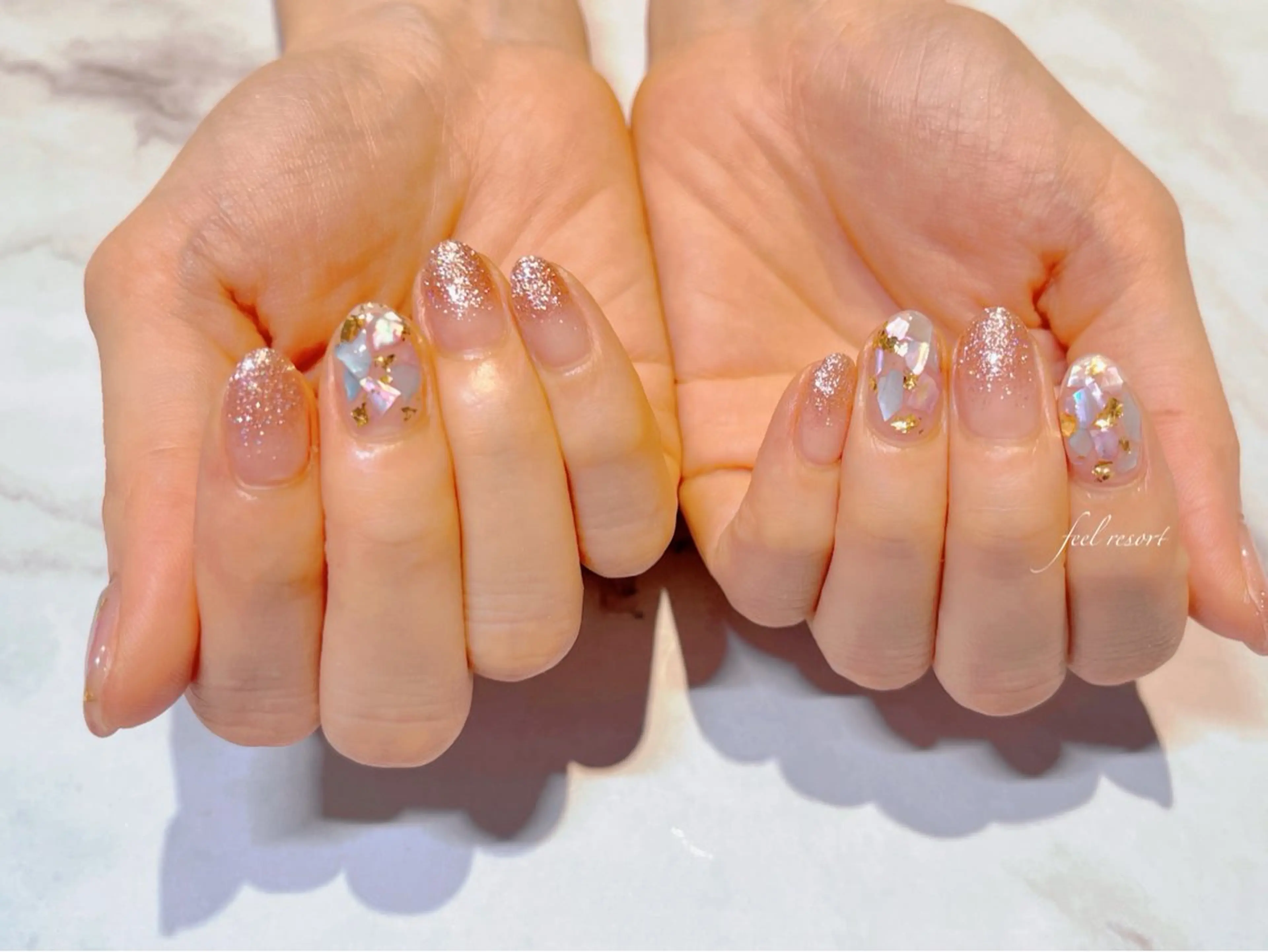 ネイル 長さ出し フットネイル フレンチネイル ジェルネイル ガラスフレンチ ハンドネイル Lien(リアン) 銀座駅6分のネイルデザイン