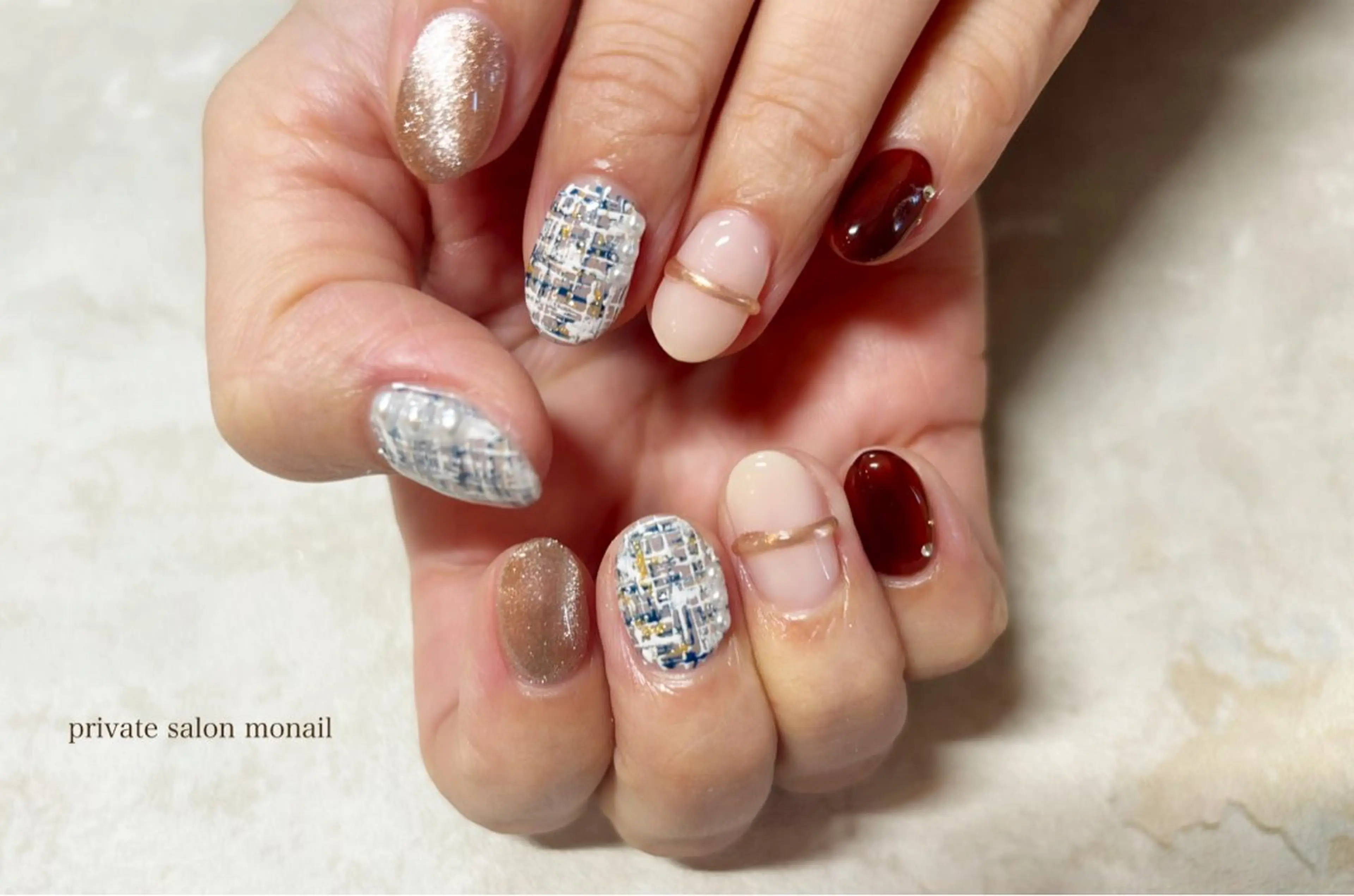 ネイル ツイードネイル ハンドネイル private  nail monail所属・nail salon monailのネイルデザイン