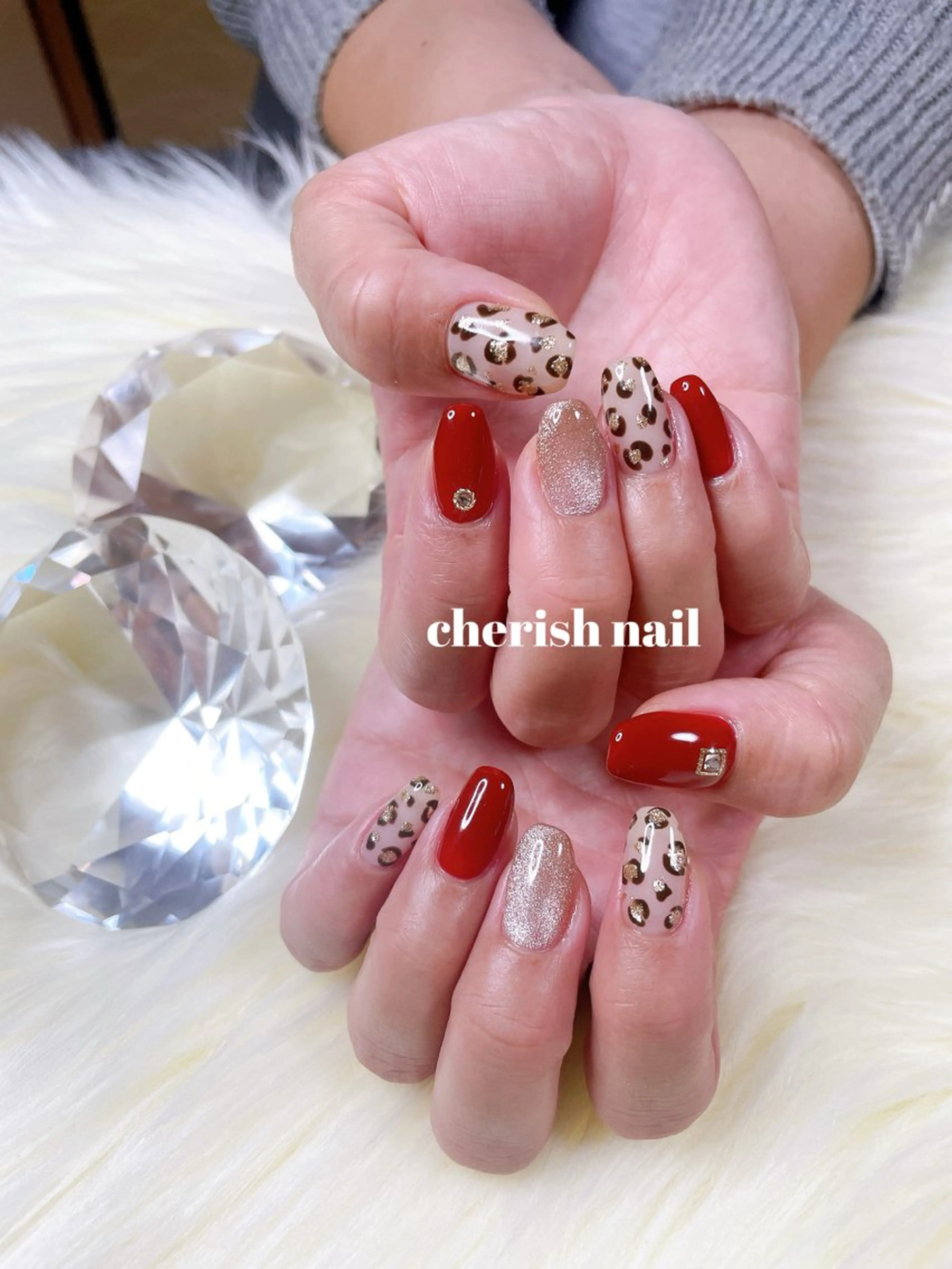 ネイル アニマル柄 ボルドー マグネットネイル ハンドネイル cherish nailのネイルデザイン