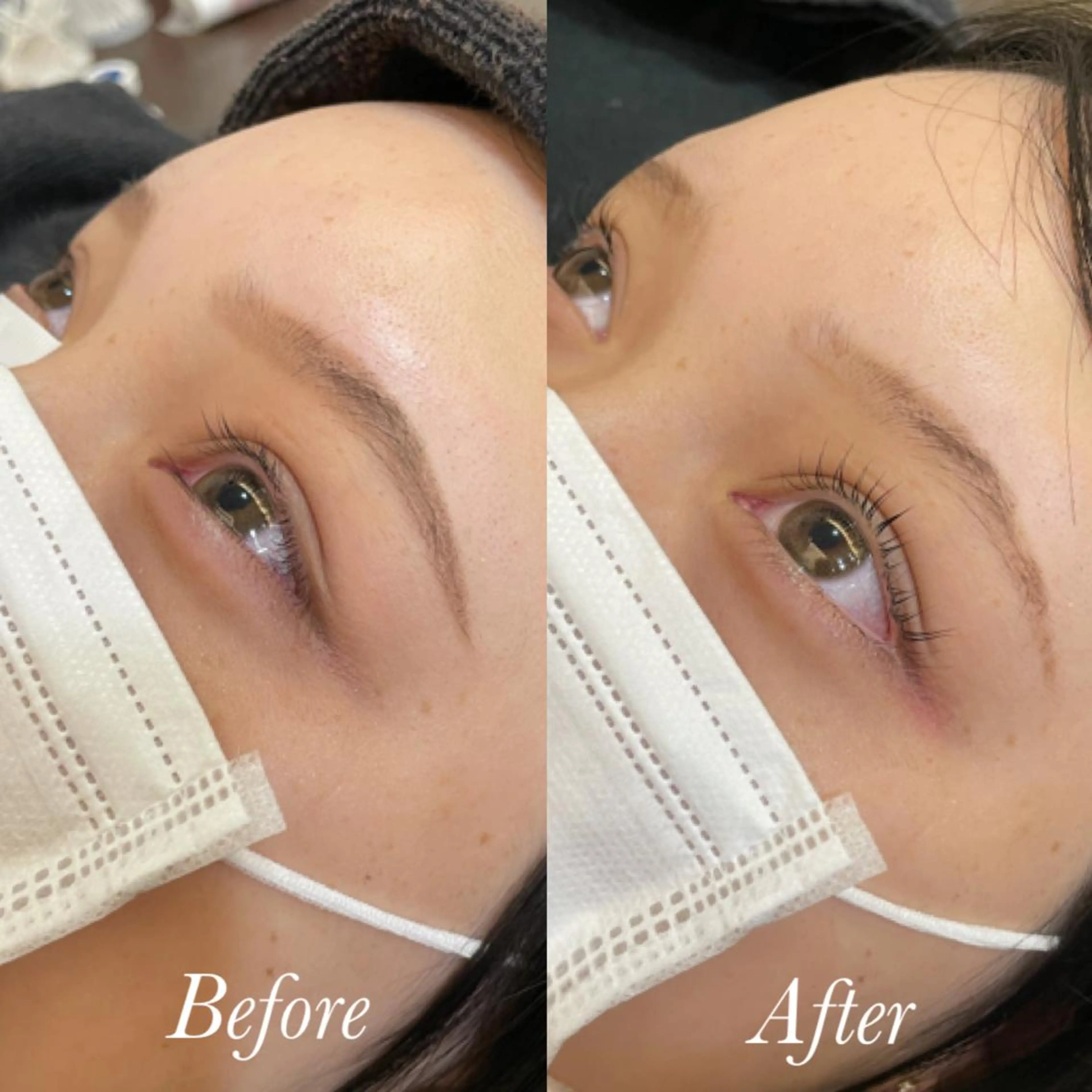 マツエク・マツパ パリジェンヌラッシュリフト 一重×まつ毛パーマ aya/小顔レイヤー /柔らかカラーのヘアスタイル