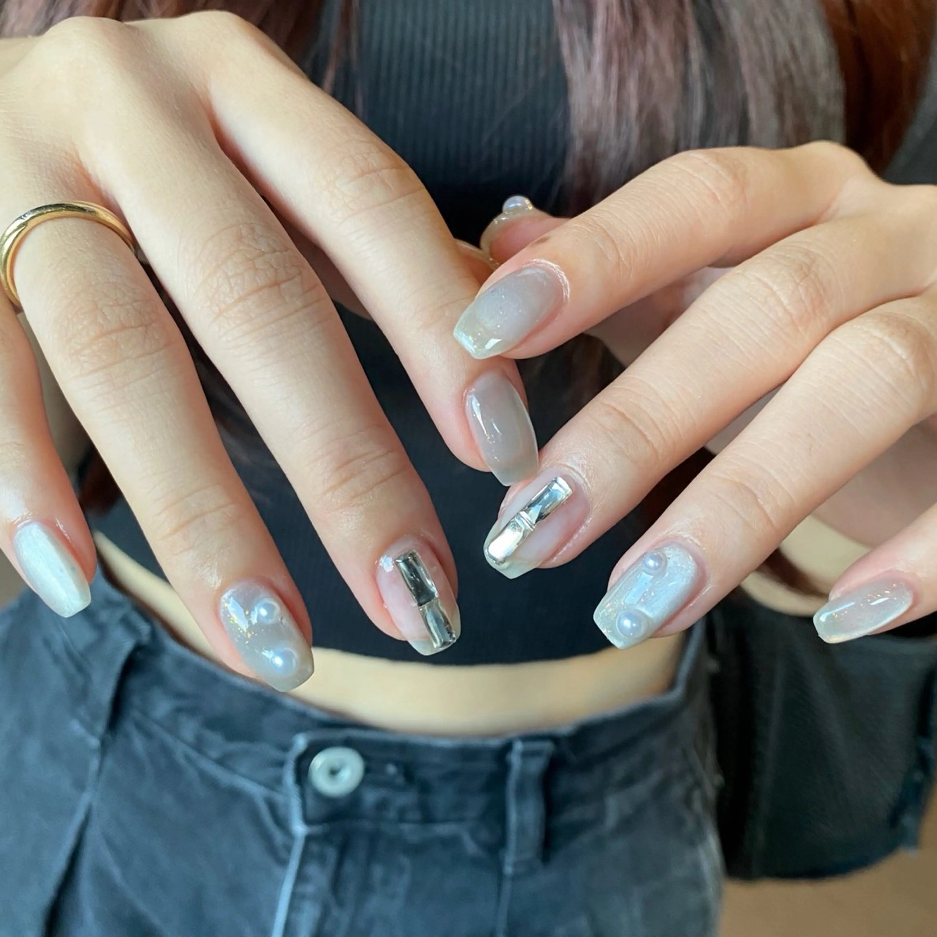 ネイル マグネットネイル ニュアンスネイル ハンドネイル amuse 手書きニュアンスのネイルデザイン