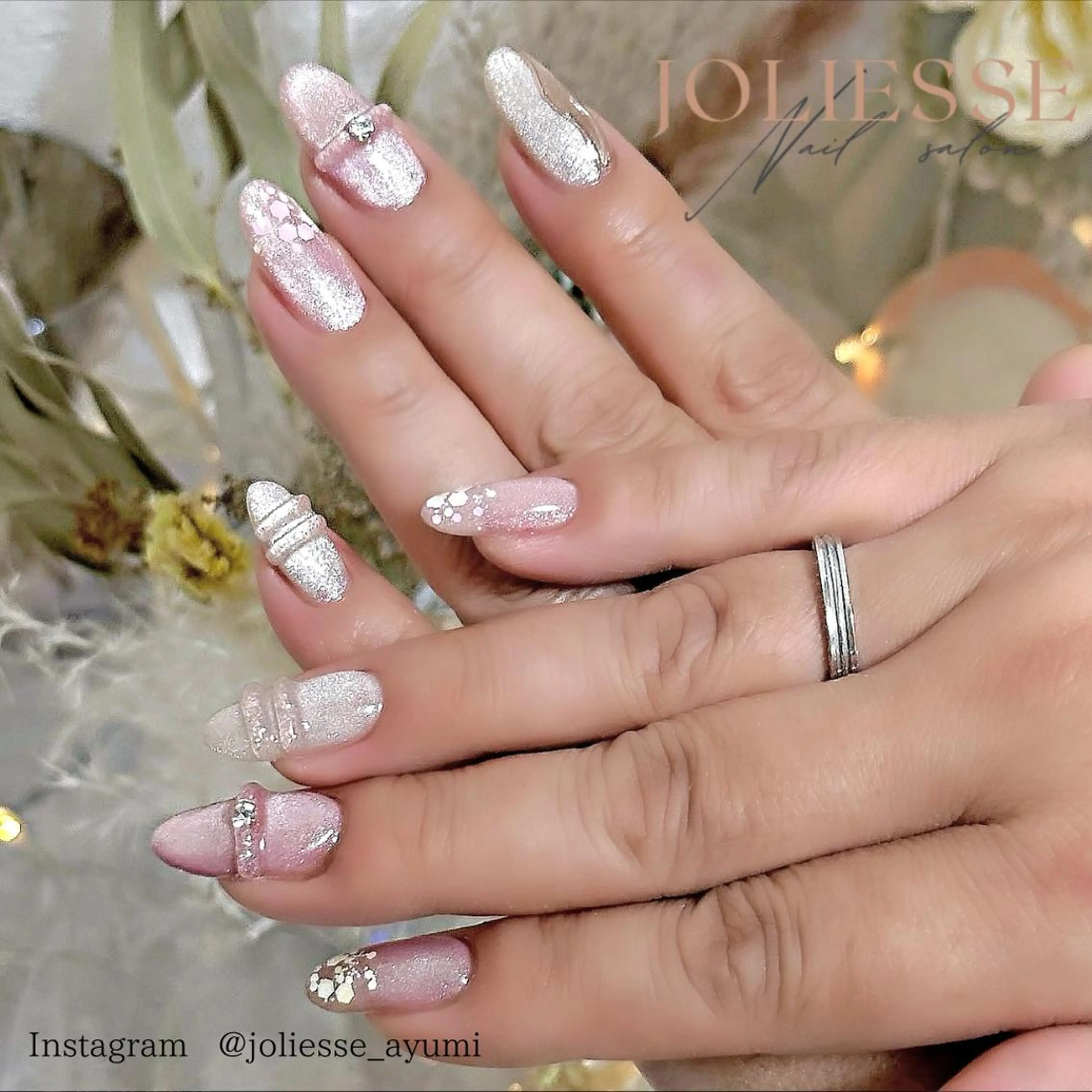 ネイル マグネットネイル ミラーネイル ピンク 春ネイル ハンドネイル joliesse【ジョリエス】所属・JOLIESSE Ayumiのネイルデザイン