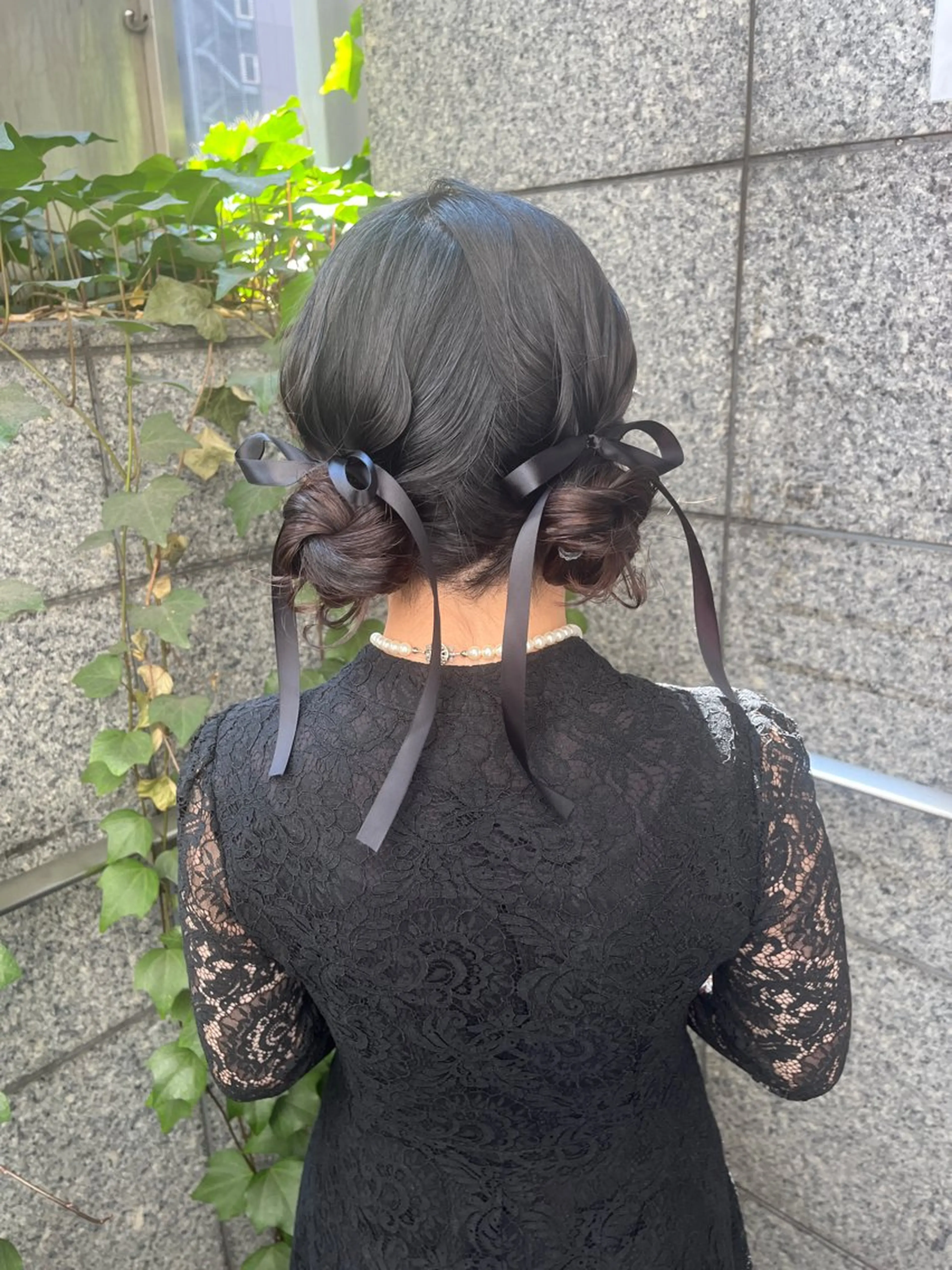 ⭐️細リボン付きお呼ばれヘアセット⭐️早朝料金無料🆓ブラックのみ長さ1m以内※当日キャンセル不可の写真