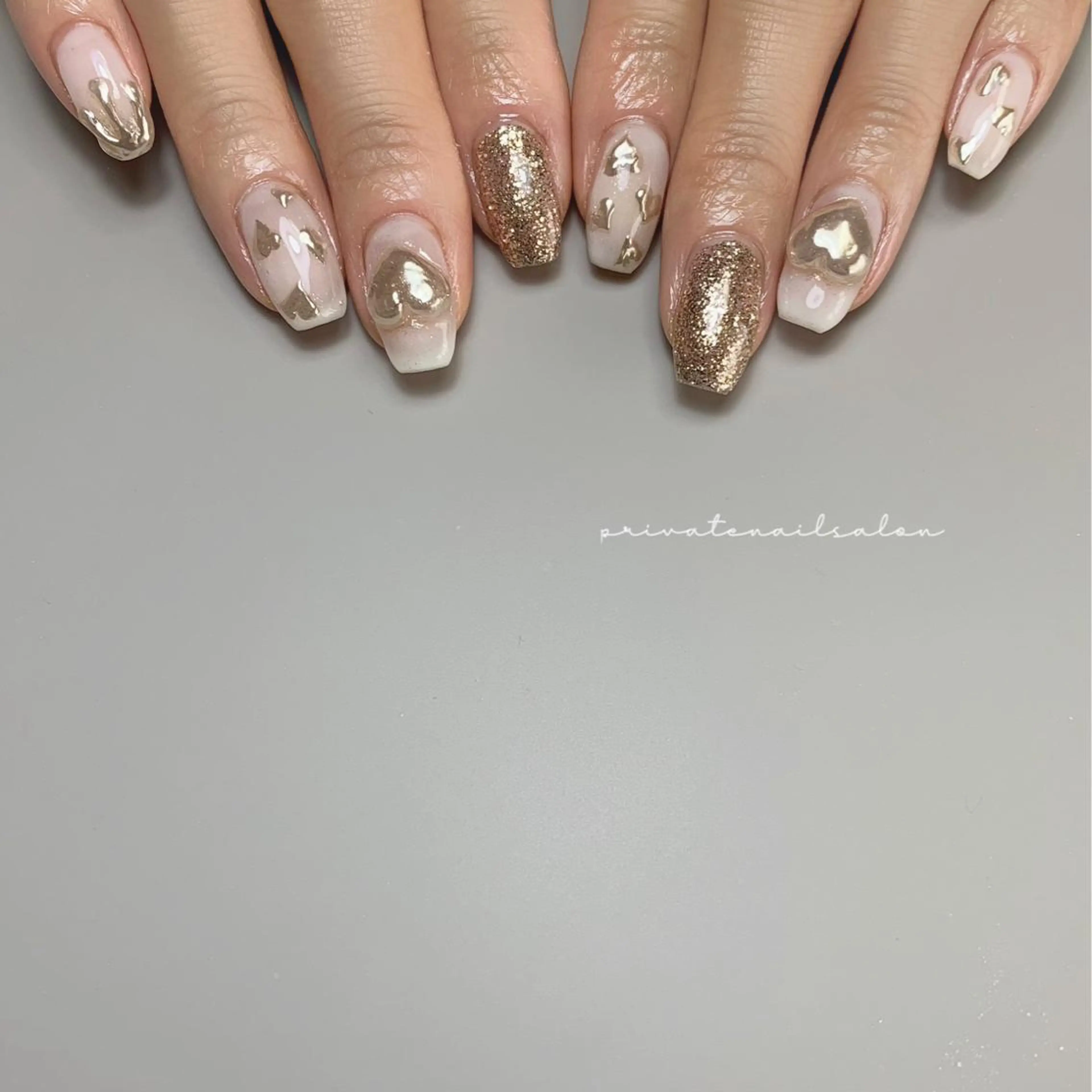 ネイル ハート ミラーネイル バレンタイン ハンドネイル Liebe nailのネイルデザイン