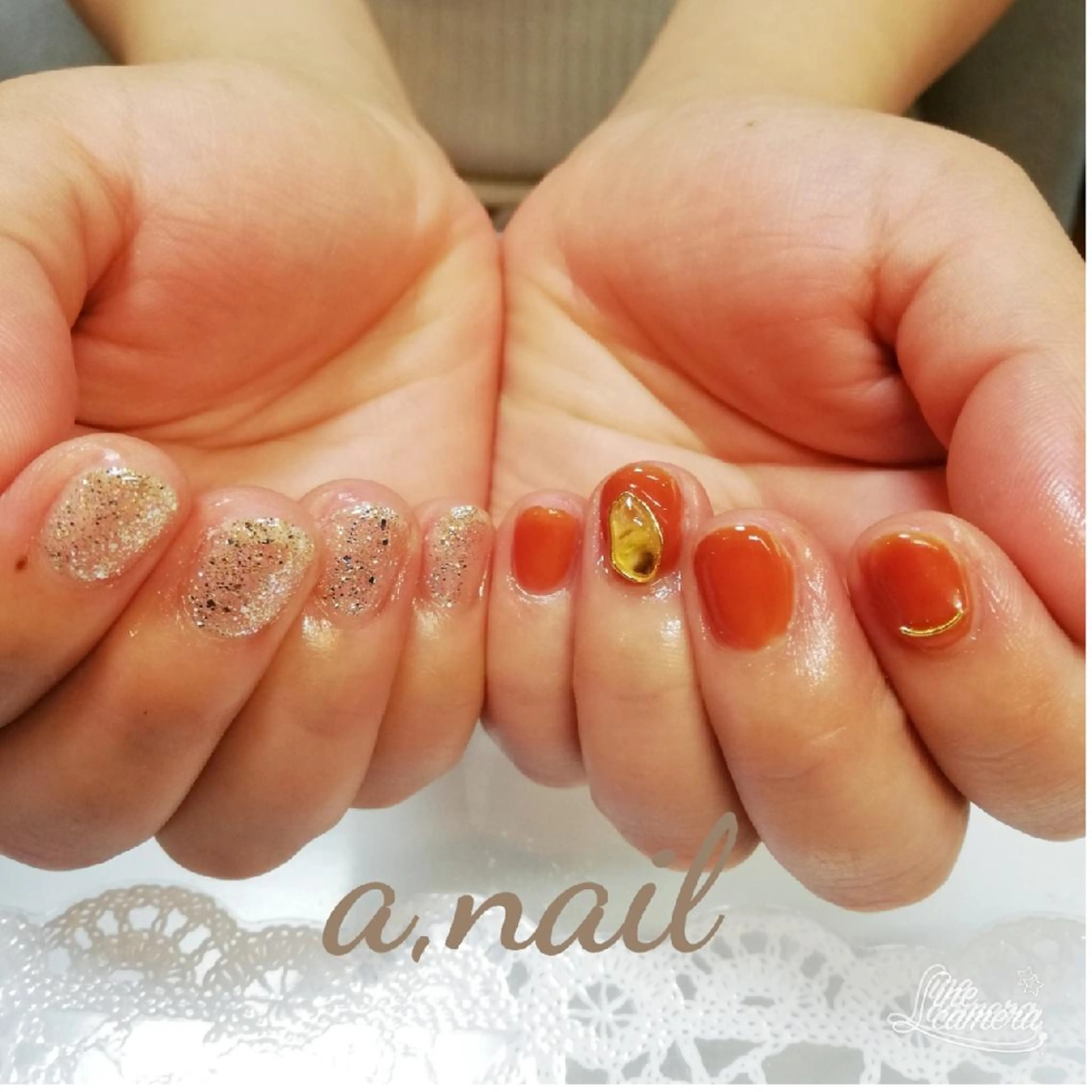 ネイル ブラウン ゴールド ラメ(グリッター) ハンドネイル ネイルサロン エーネイルのネイルデザイン