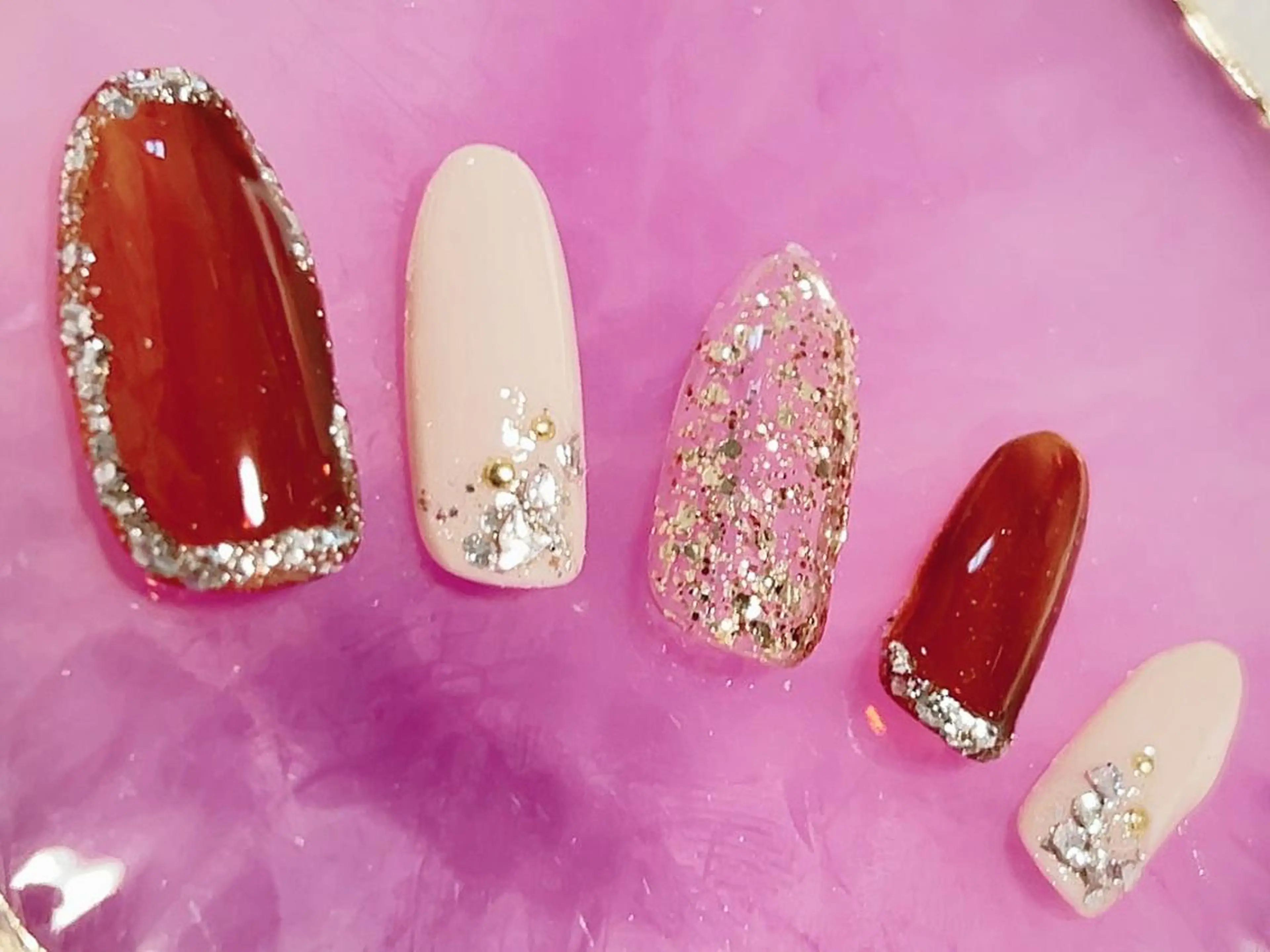 ネイル ボルドー キラキラネイル ハンドネイル アップネイル 山口のネイルデザイン