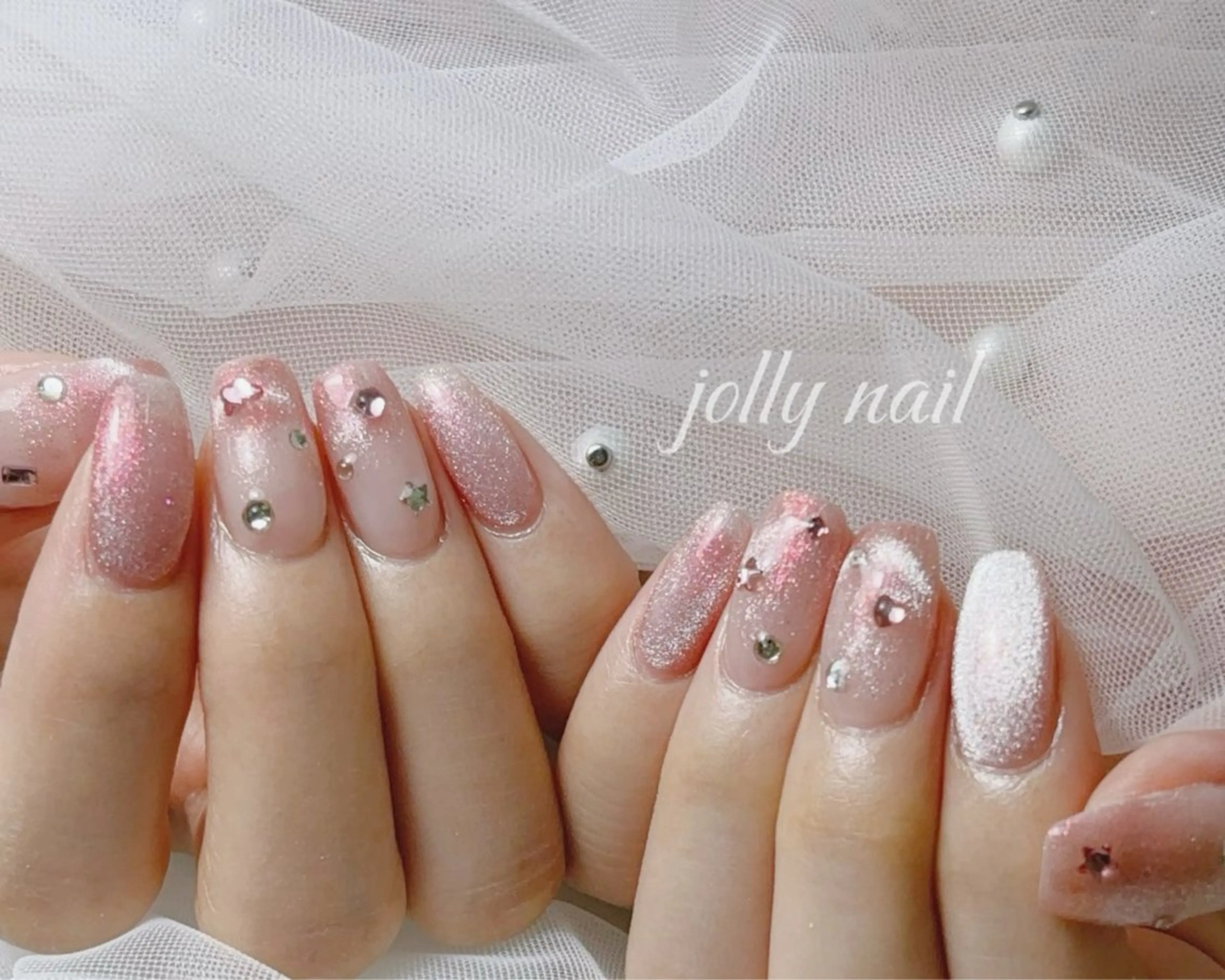 ネイル ハンドネイル Jolly チップ長さだしのネイルデザイン