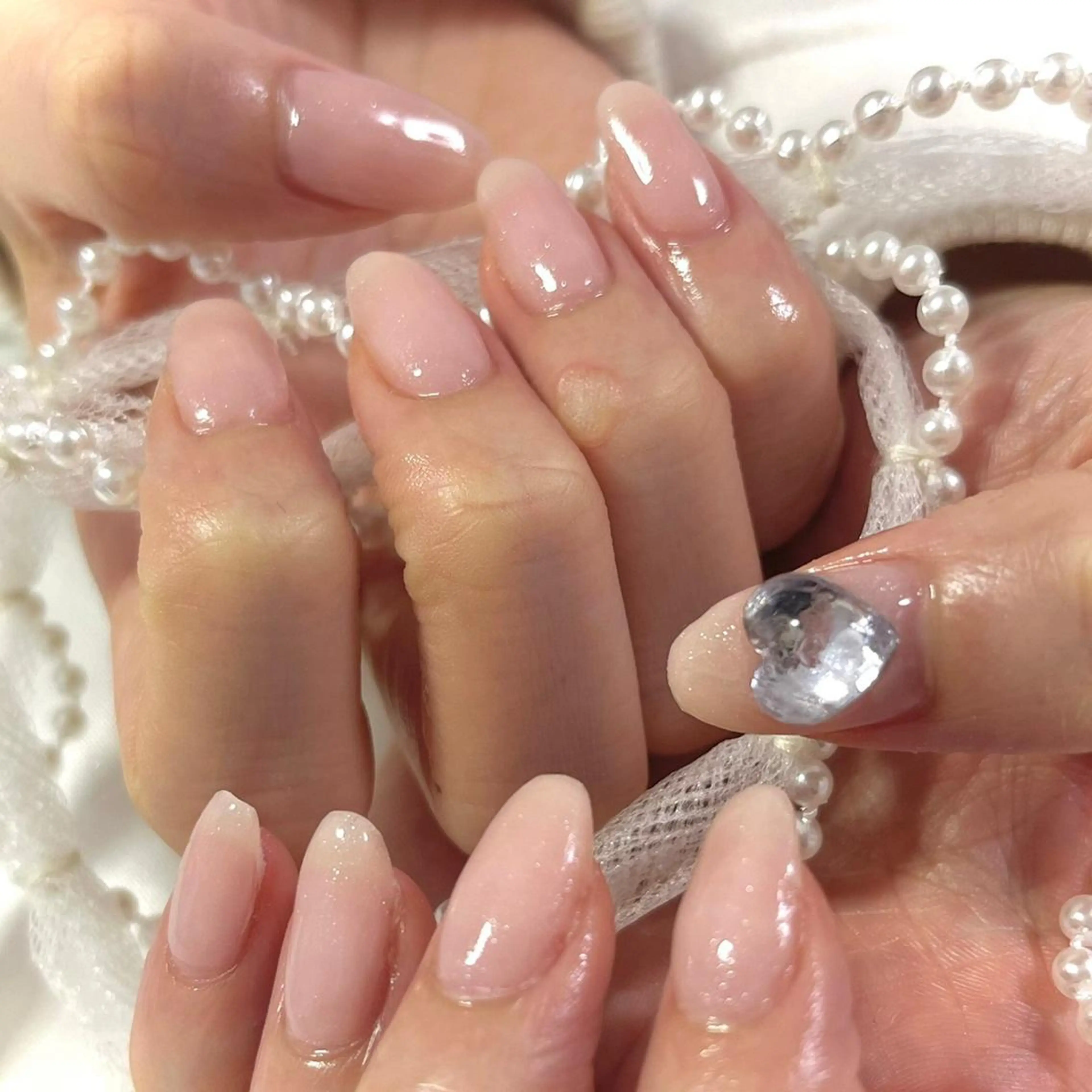 ネイル ハート 氷ネイル・うるうるネイル 韓国ネイル ワンカラーネイル ピンク ハンドネイル 韓国ネイルサロン Miuのネイルデザイン