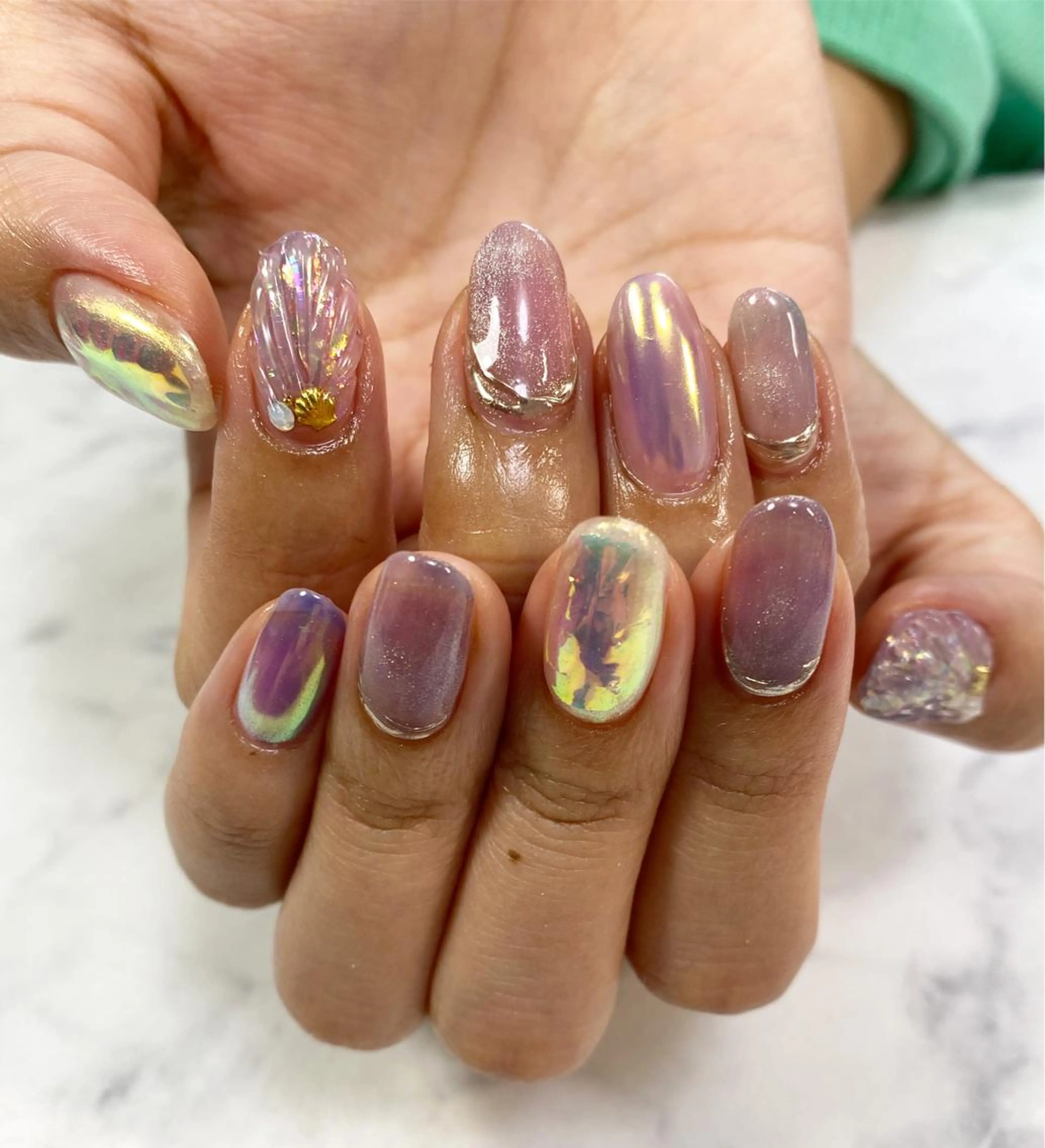 ネイル 氷ネイル・うるうるネイル ハンドネイル mellow mのネイルデザイン