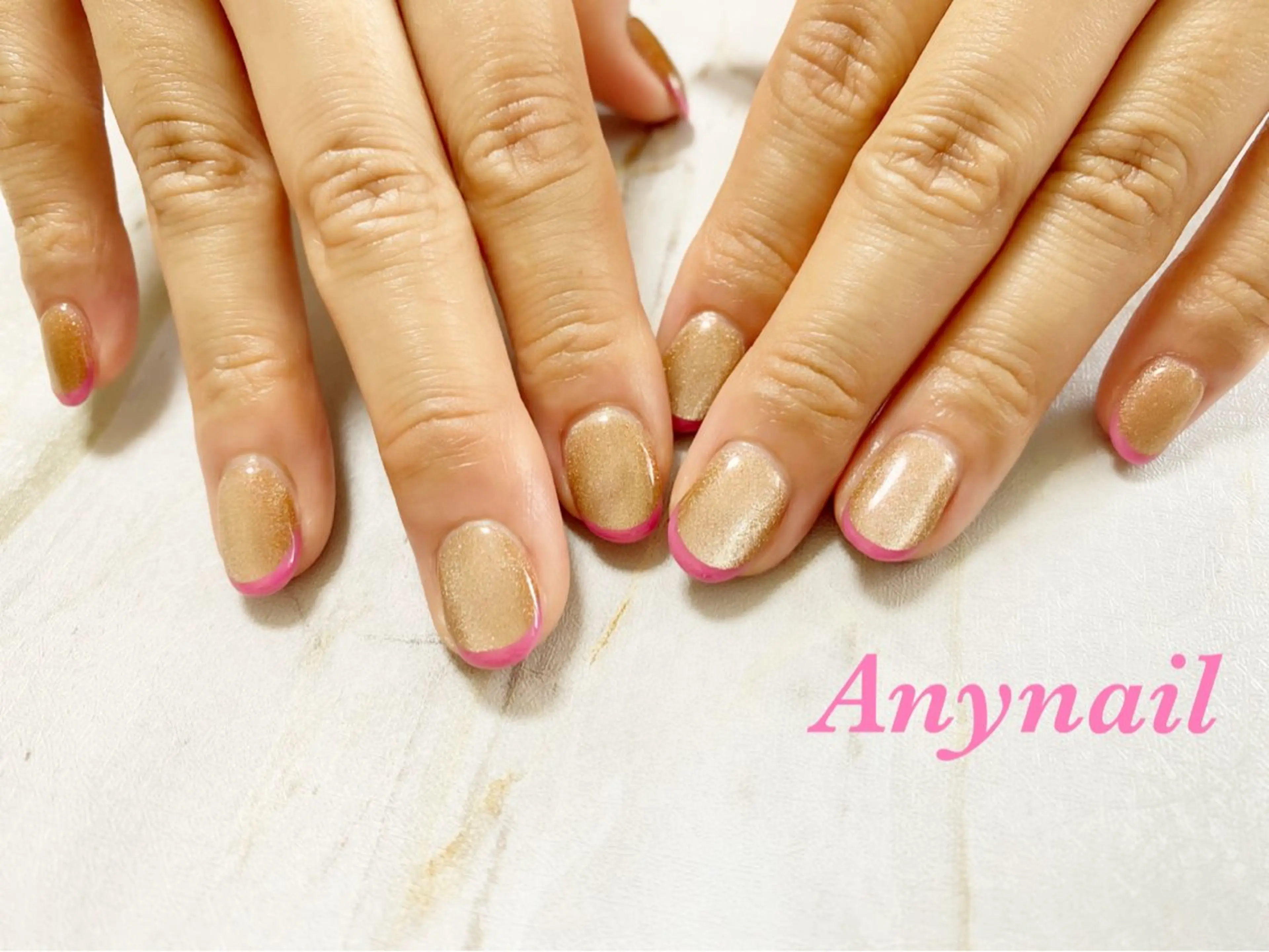 ネイル ブルー フレンチネイル マグネットネイル ピンク ショートネイル 岩澤 恵子のネイルデザイン