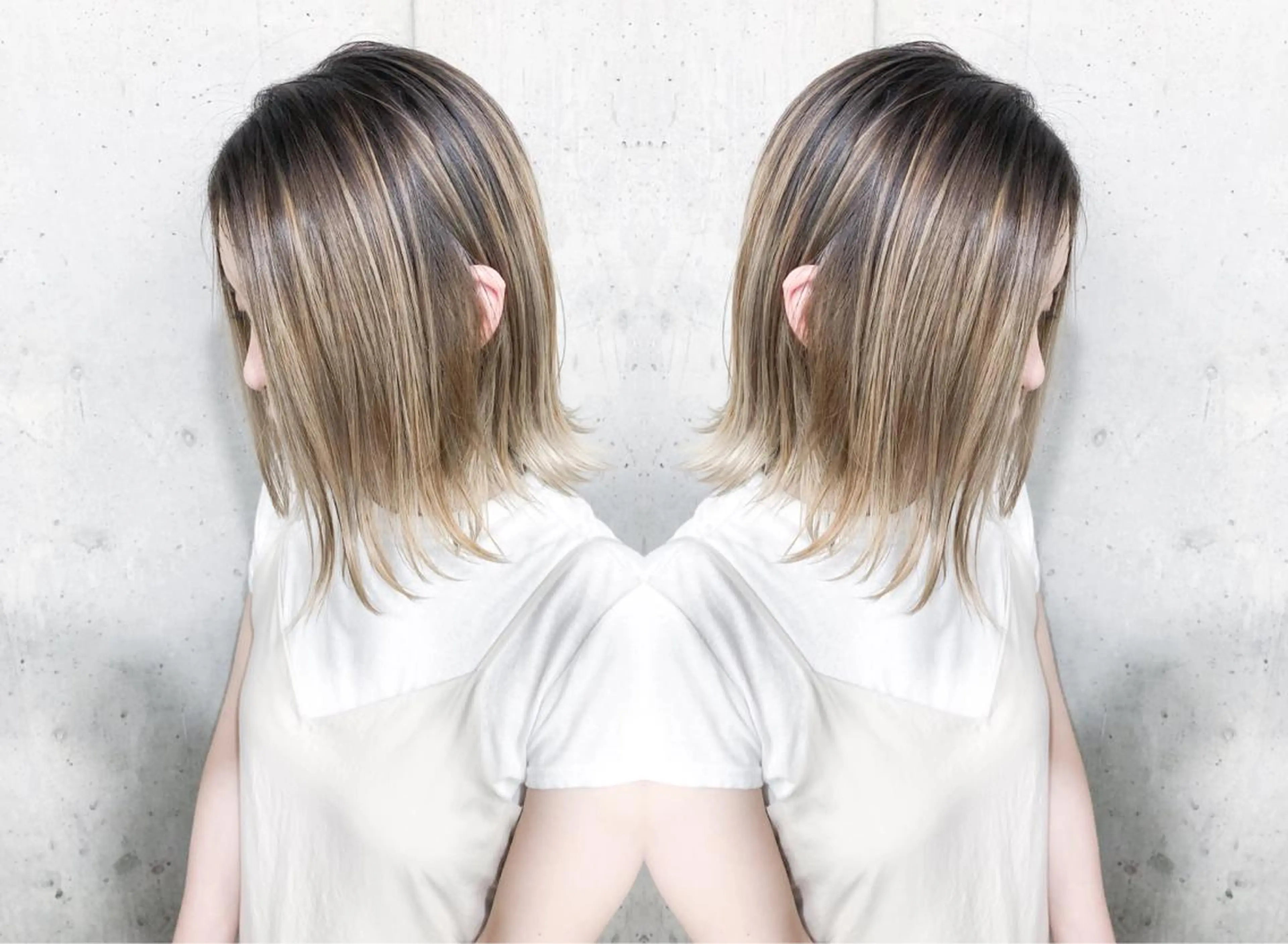 ミディアム カラー バレイヤージュ ベージュカラー レイヤーカット 北條 優輝のヘアスタイル