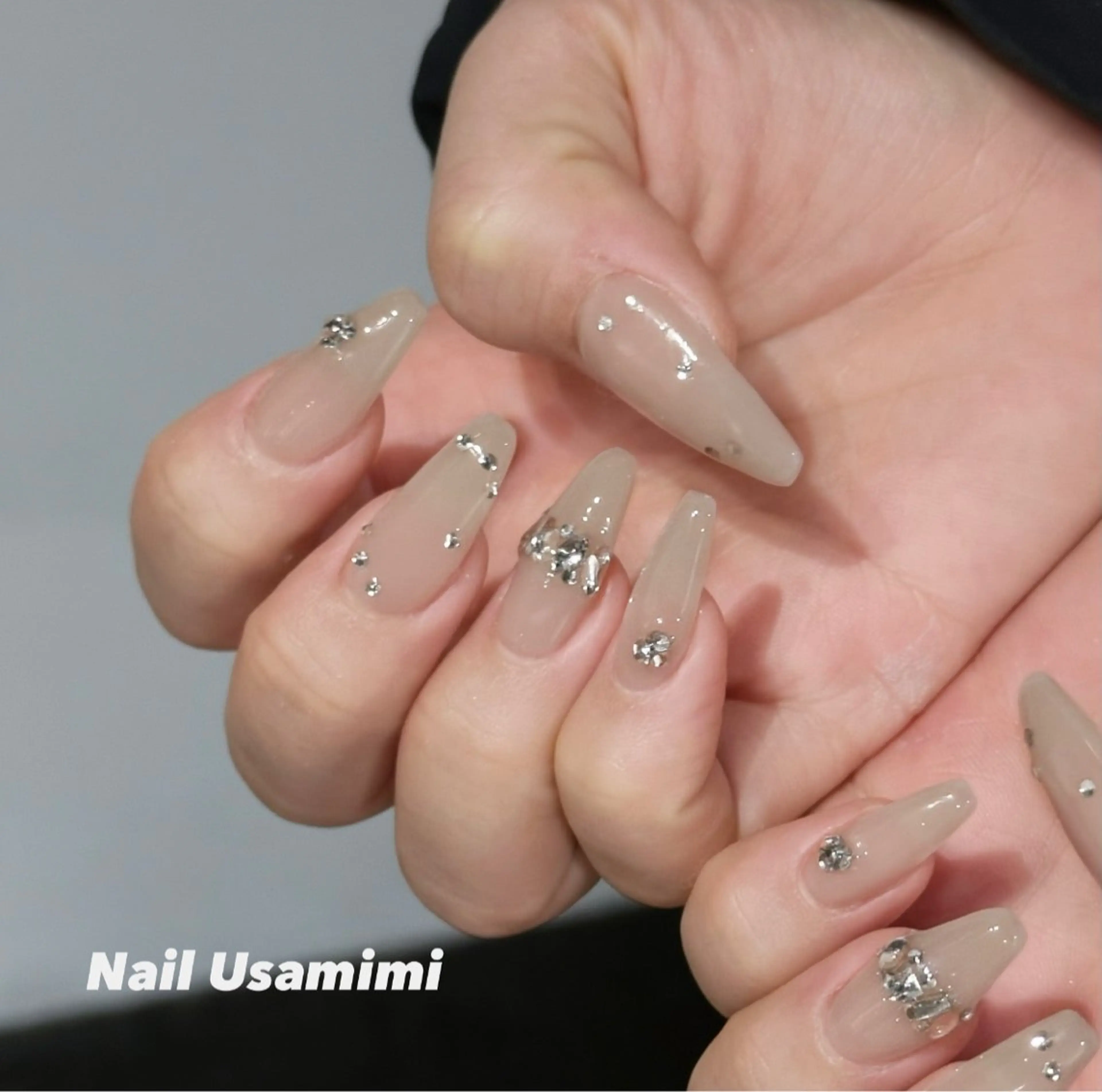 ネイル 韓国ネイル ストーンネイル ワンホンネイル ハンドネイル 本町ネイルNail UsaMimiのネイルデザイン