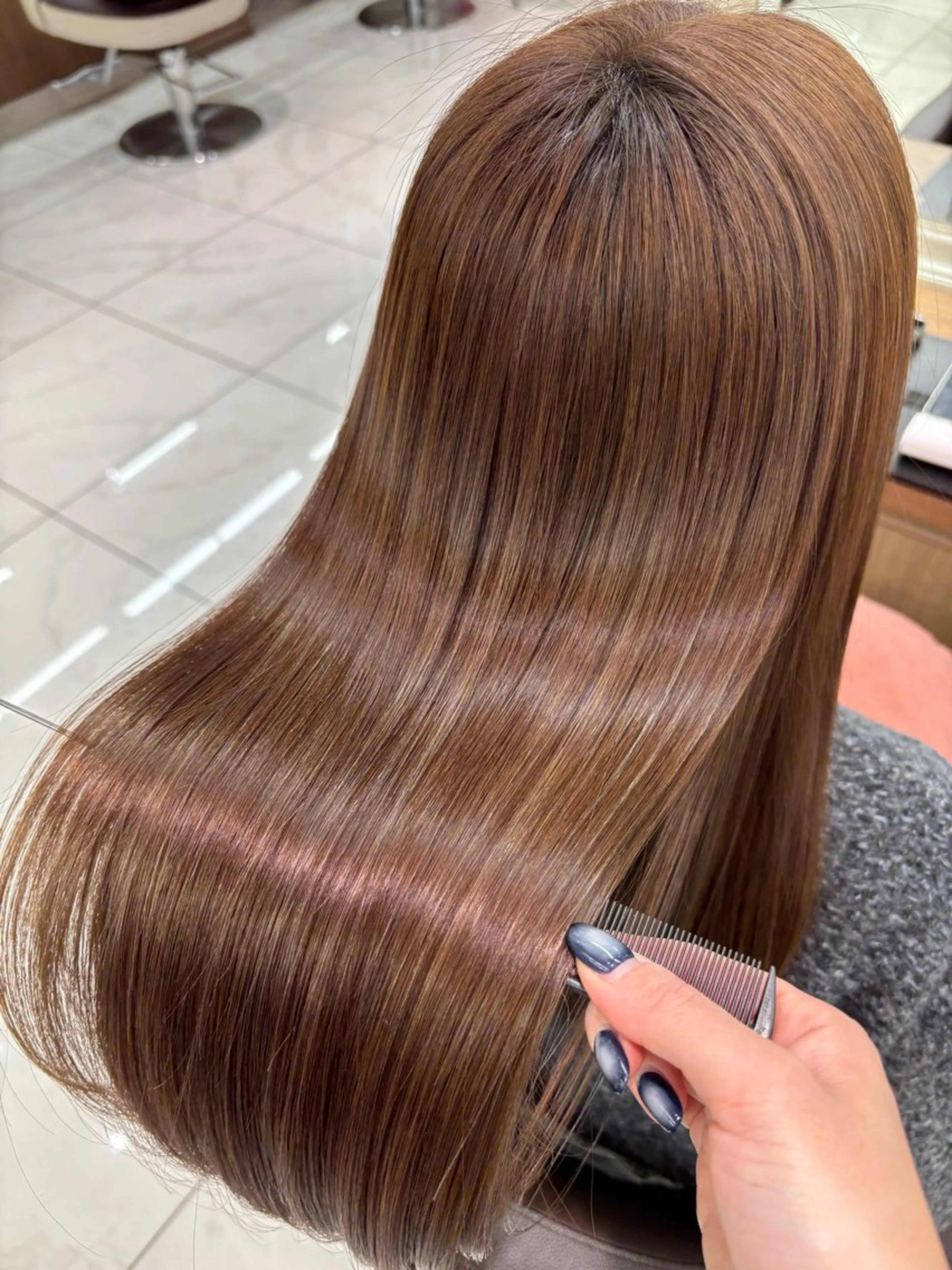 ロング カラー ブラウンカラー ケアカラー ハイライトカラー ハイライト 長妻莉央/縮毛矯正 髪質改善カラーのヘアスタイル