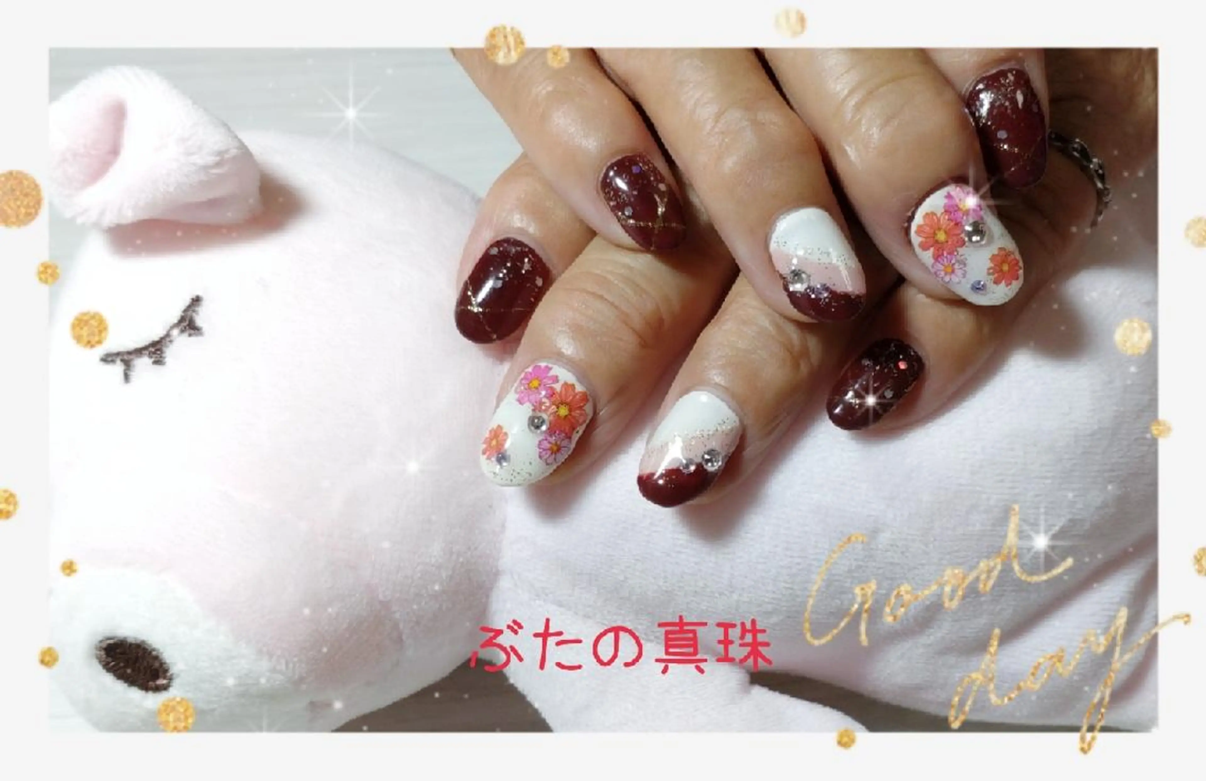 ネイル ボルドー 桜ネイル ハンドネイル 林 珠里のネイルデザイン