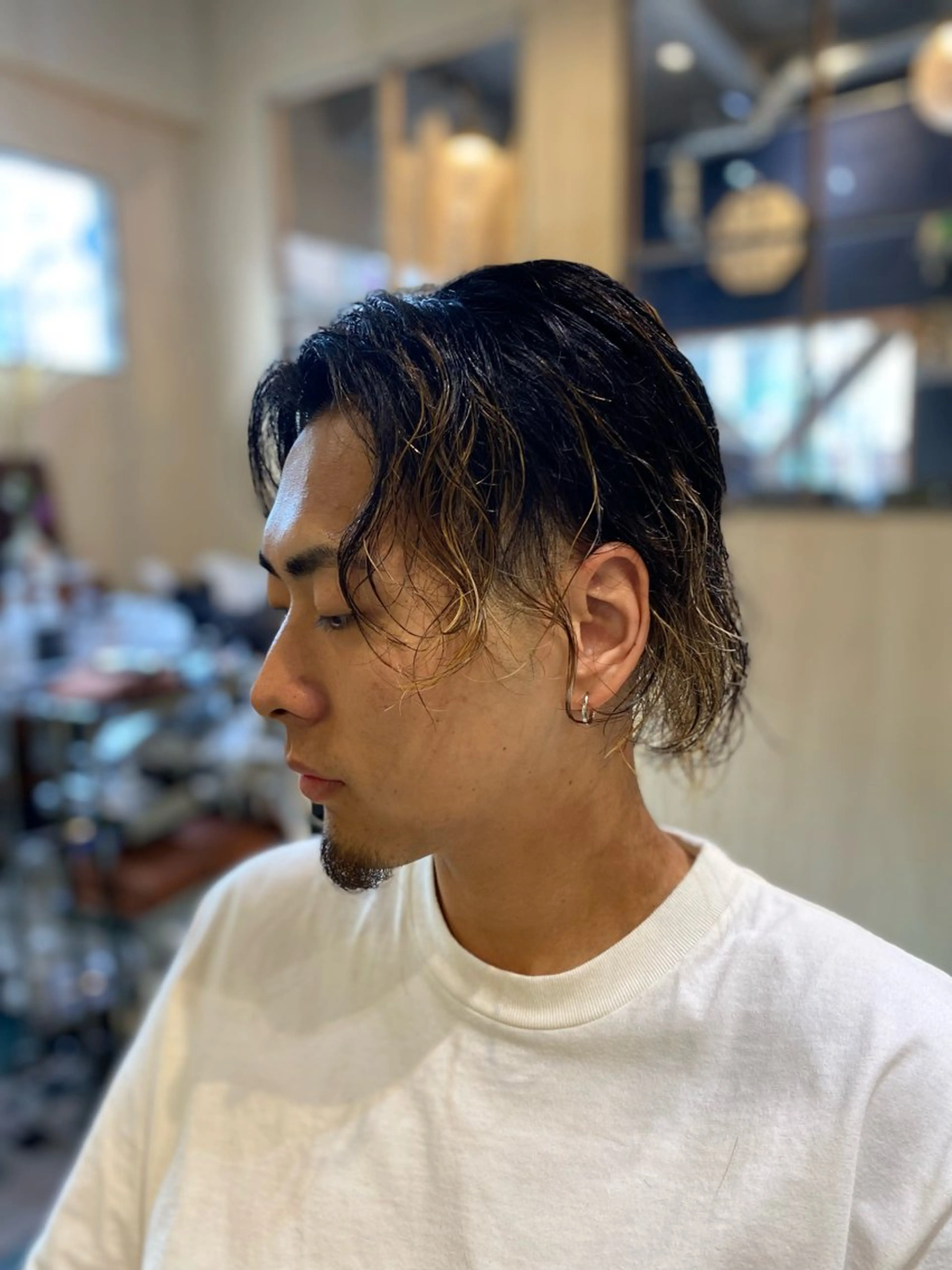 ロング カラー パーマ ヘアアレンジ メンズ マンバンヘア メンズパーマ 刈り上げ ロング メンズカット/パーマ 福島区SOSOのヘアスタイル