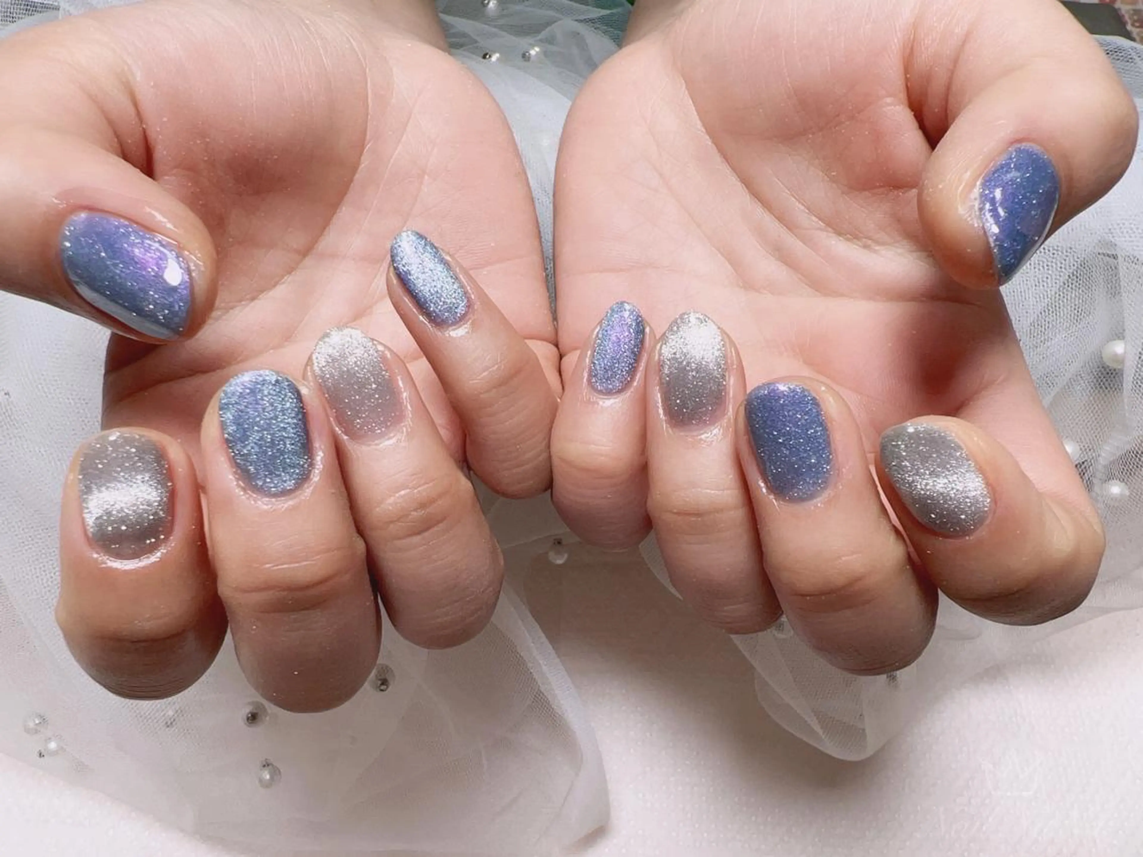 ショート カラー ネイル 氷ネイル・うるうるネイル マグネットネイル ハンドネイル Nail NaNaのネイルデザイン