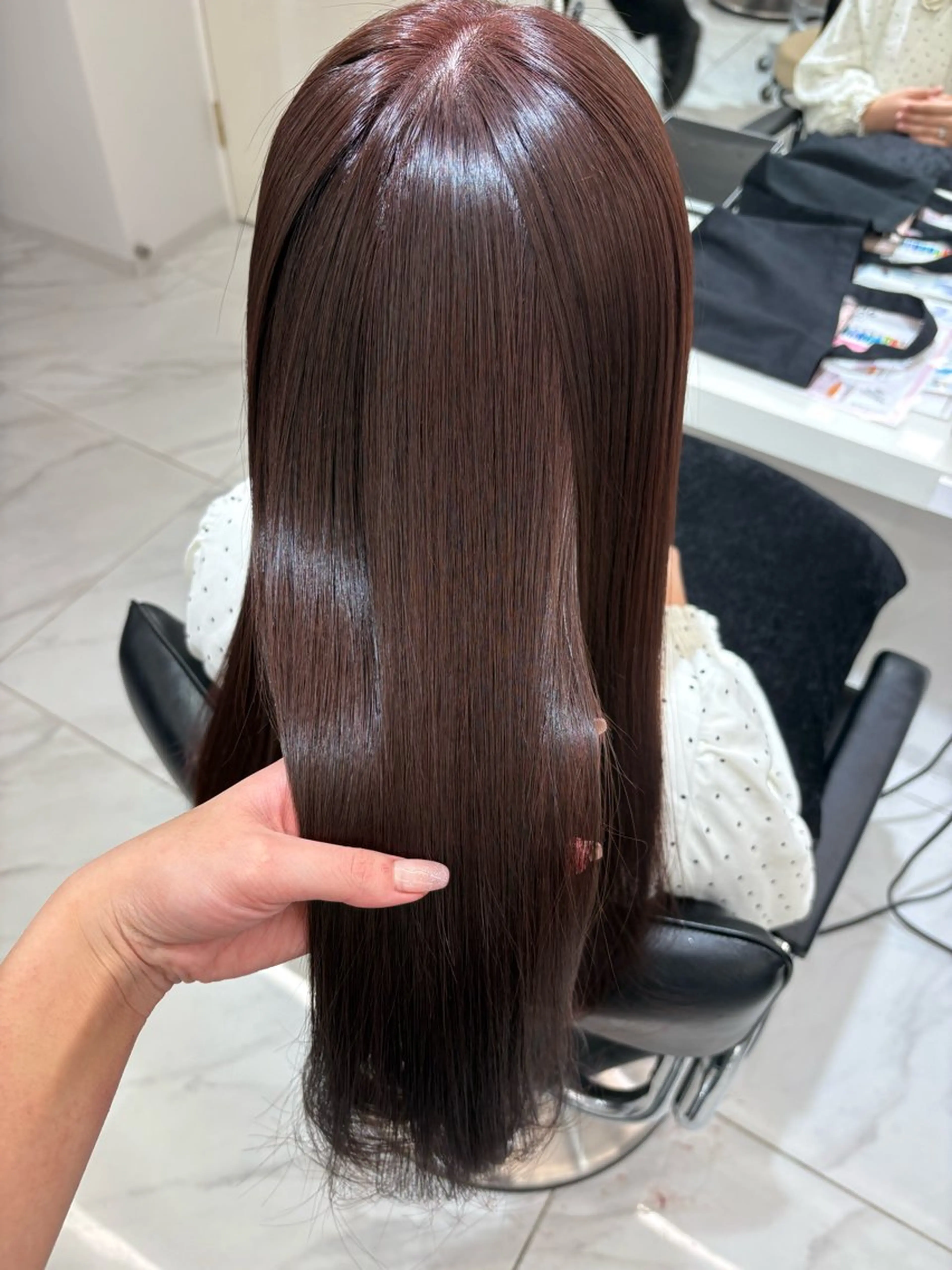 ロング カラー パーマ ブラウンカラー ピンクカラー ピンクブラウン カット 縮毛矯正 haruka /韓国レイヤーのヘアスタイル