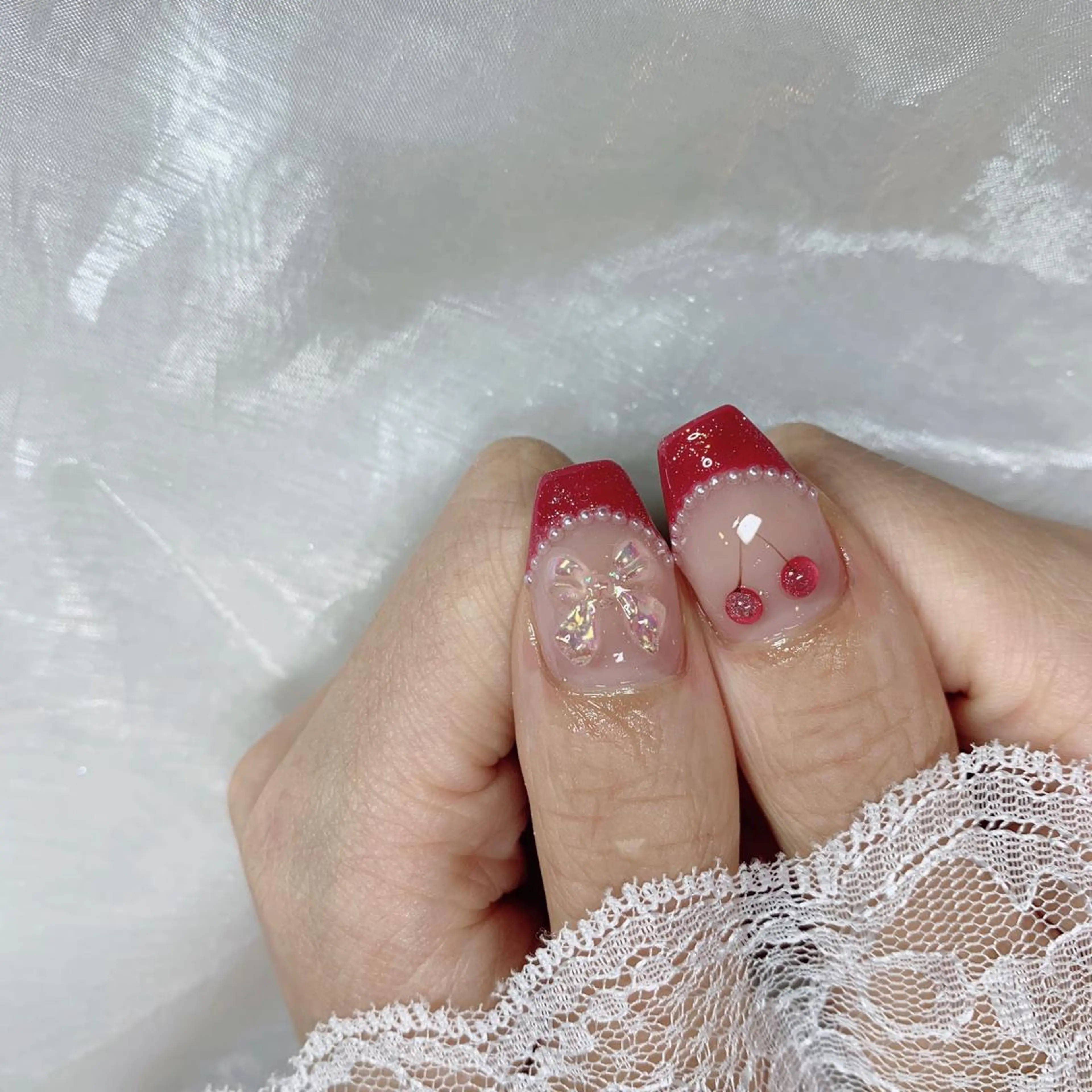 ネイル リボン ハンドネイル La neige* yuki 🥯🍑のネイルデザイン