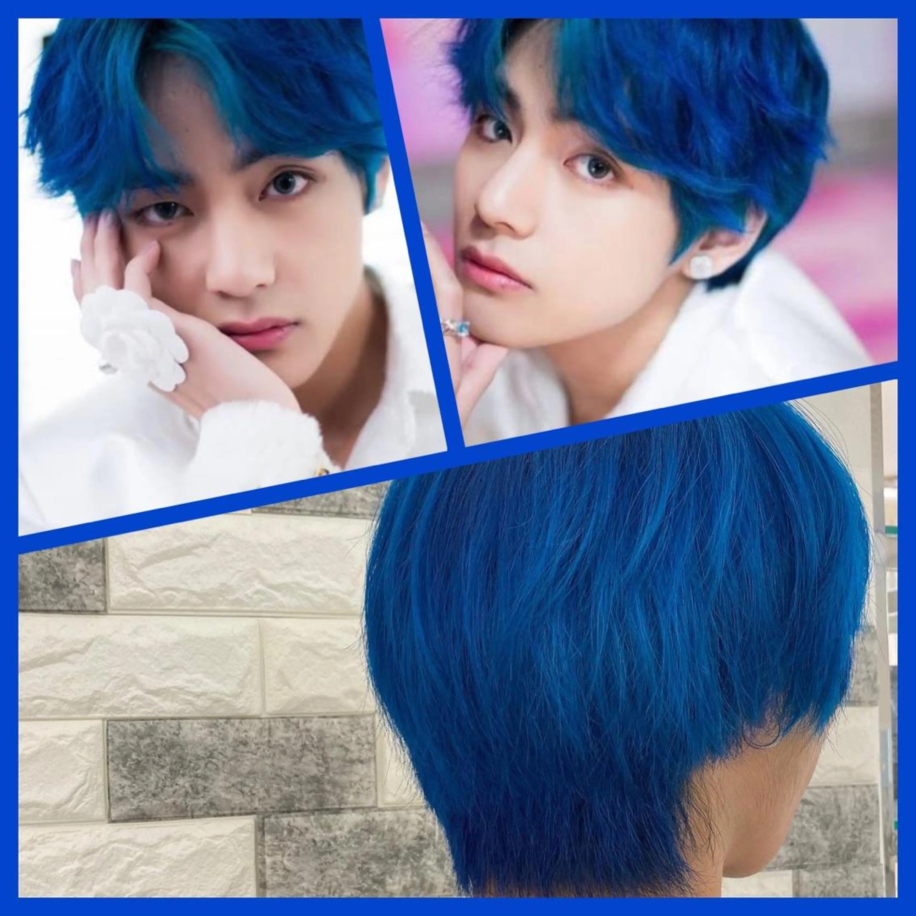 カラー 黒髪 ブリーチ ブルーカラー 韓国ヘア レイヤーカットのヘアスタイル