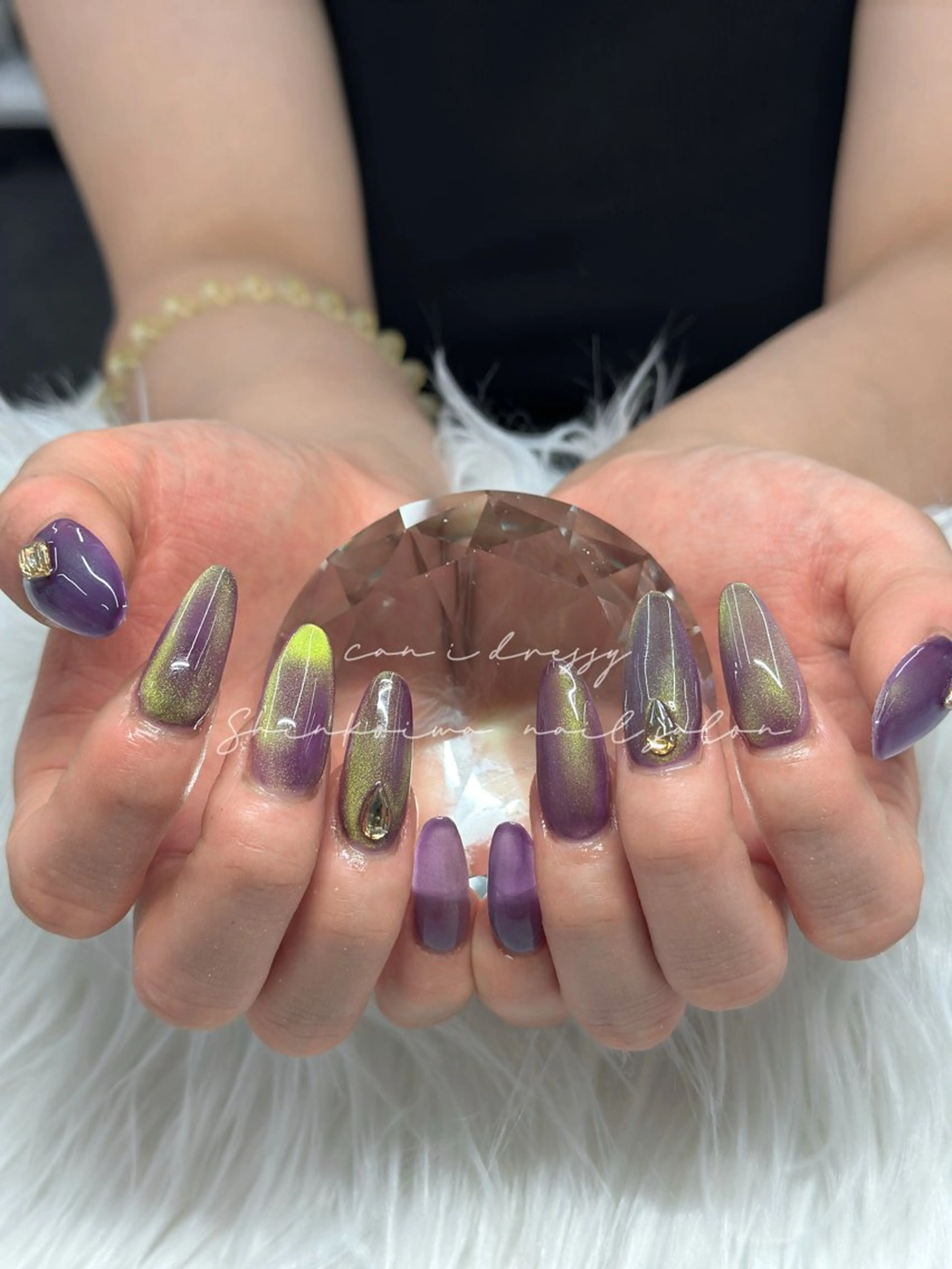 ネイル 長さ出し キラキラネイル マグネットネイル パープル キャンアイドレッシー 新小岩店所属・キャンアイドレッシー 新小岩テイのネイルデザイン