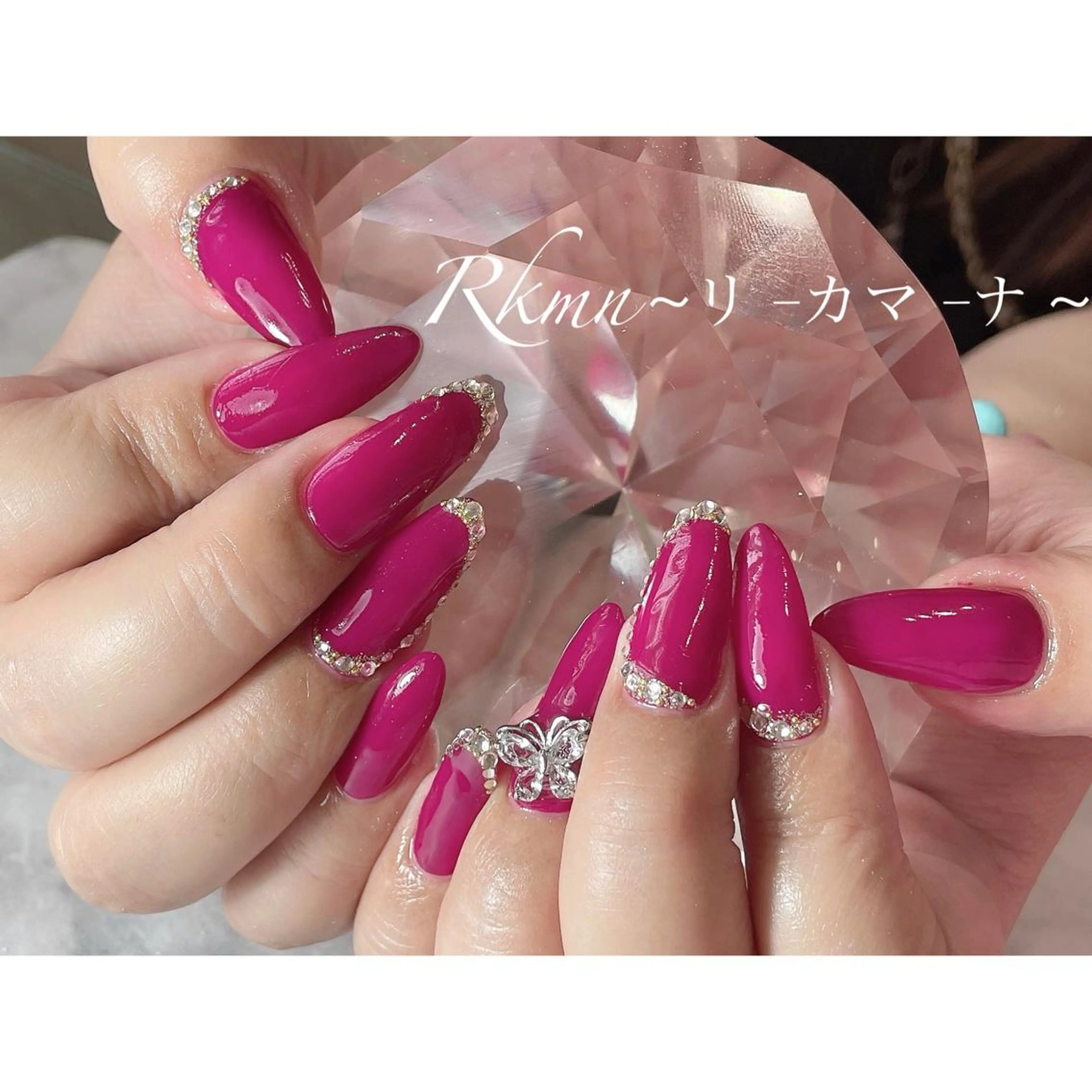 ネイル アートネイル ピンク パープル 春ネイル ストーンネイル ハンドネイル フットネイル ハンドケア Rkmn ~リ-カマ-ナ~のネイルデザイン